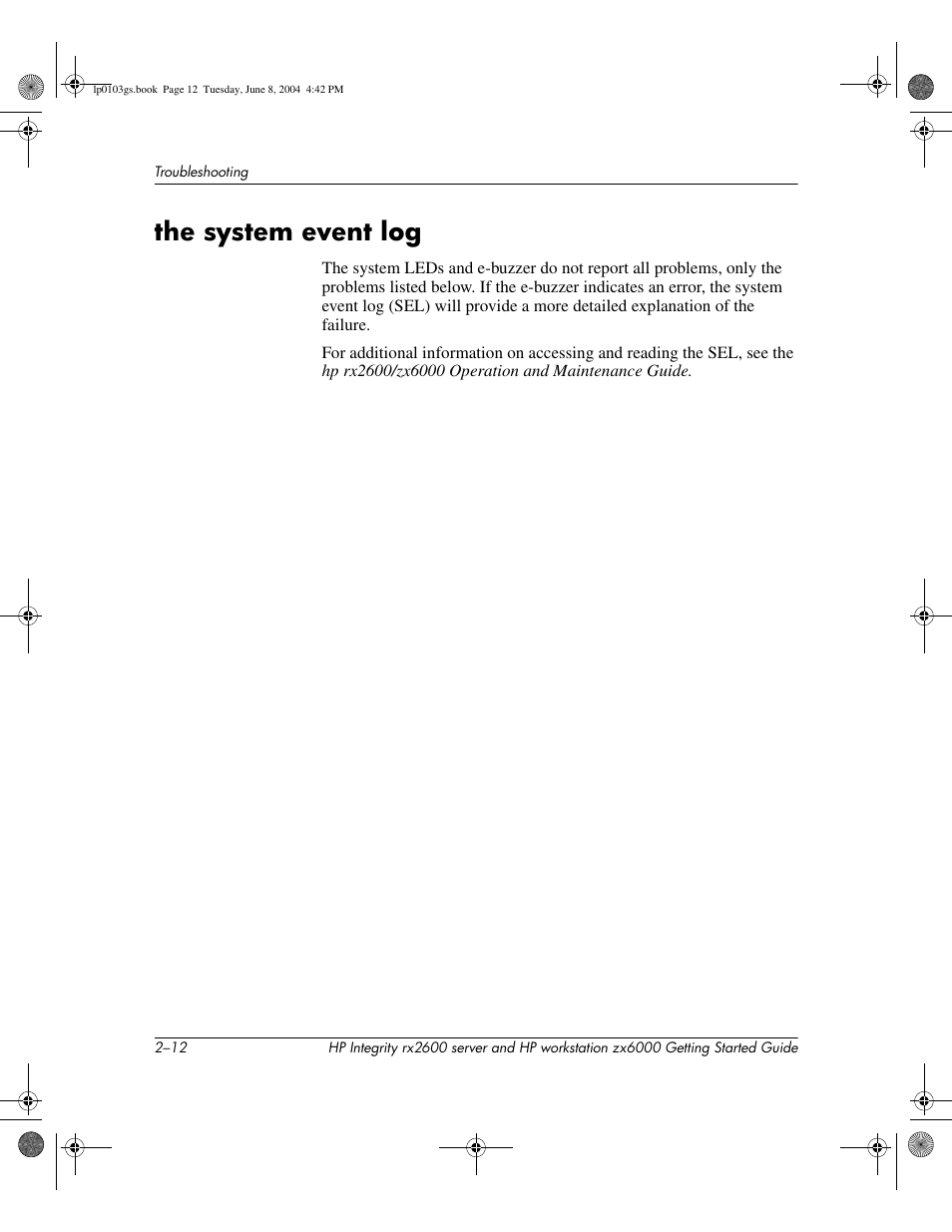 The system event log | HP ZX6000 User Manual | Page 44 / 64