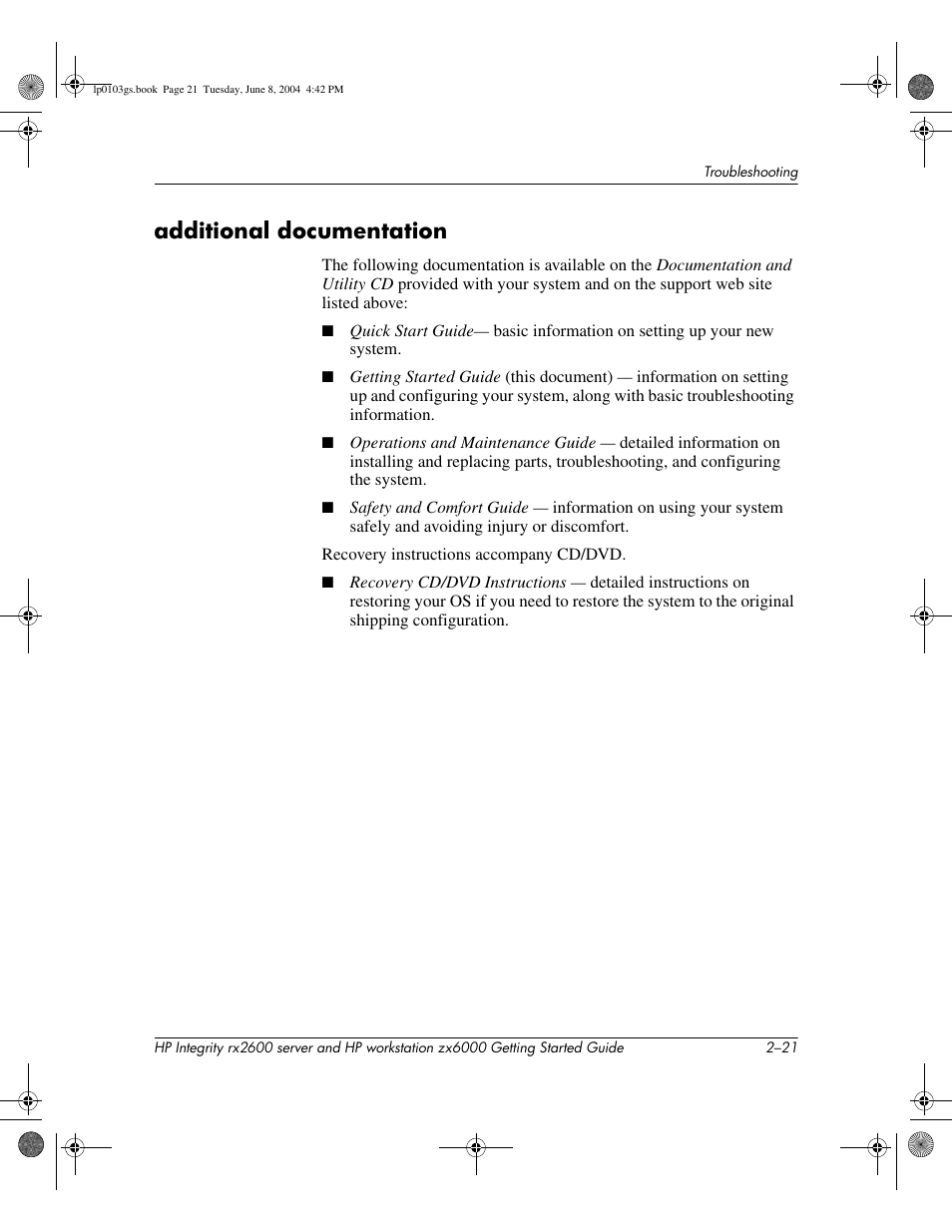 Additional documentation | HP ZX6000 User Manual | Page 53 / 64