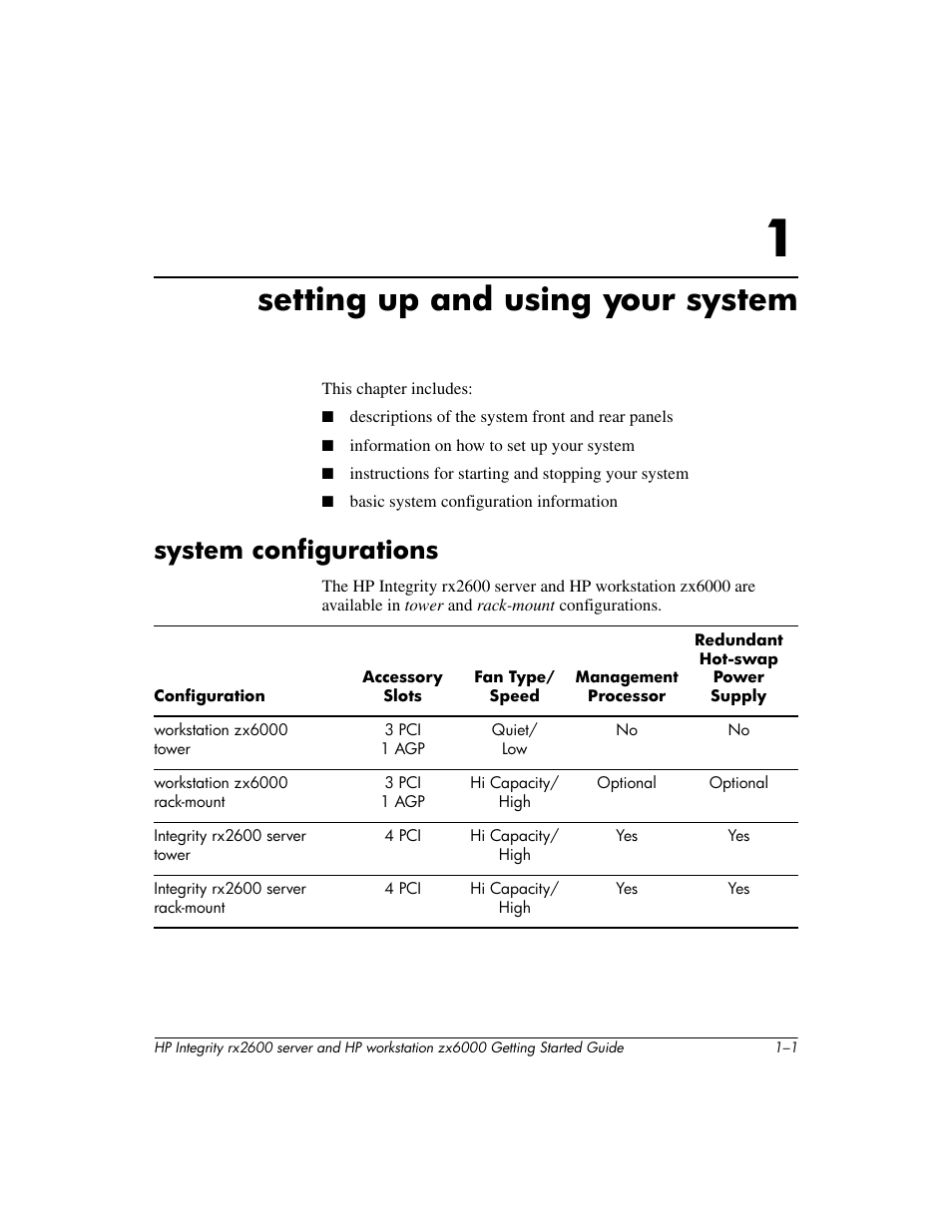 Setting up and using your system, System configurations | HP ZX6000 User Manual | Page 7 / 64