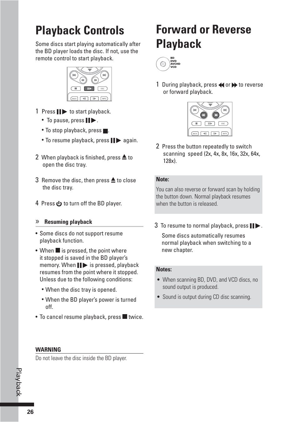 Forward or reverse playback, Playback controls | HP BD-2000 User Manual | Page 26 / 70