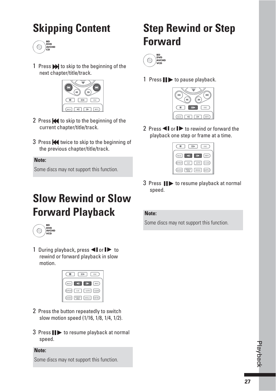 Slow rewind or slow forward playback, Step rewind or step forward, Skipping content | HP BD-2000 User Manual | Page 27 / 70