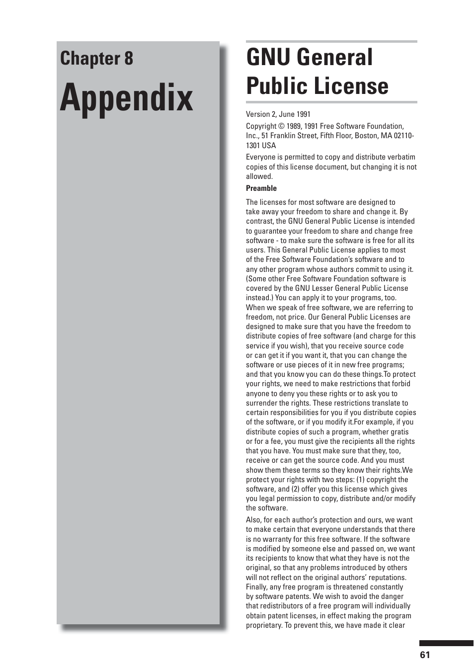 Appendix, Gnu general public license, Chapter 8 | HP BD-2000 User Manual | Page 61 / 70