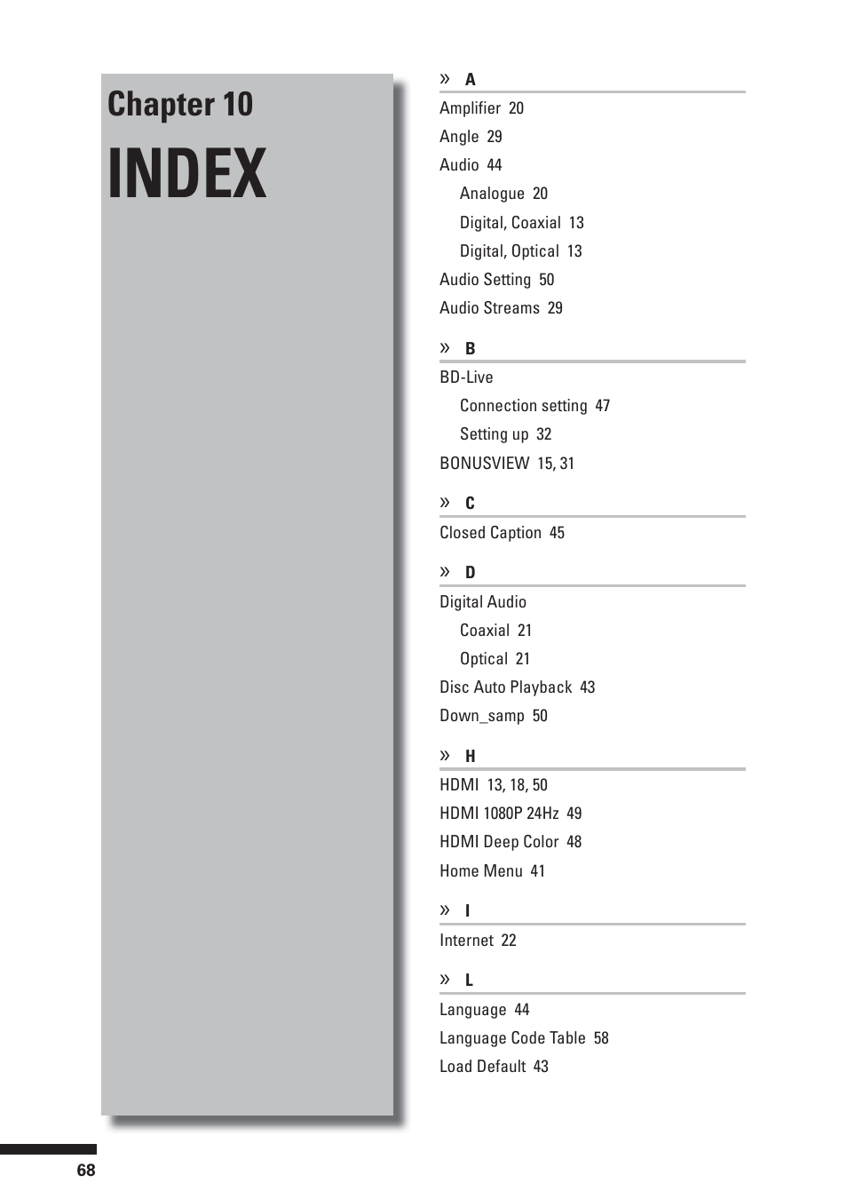 Index, Chapter 10 | HP BD-2000 User Manual | Page 68 / 70