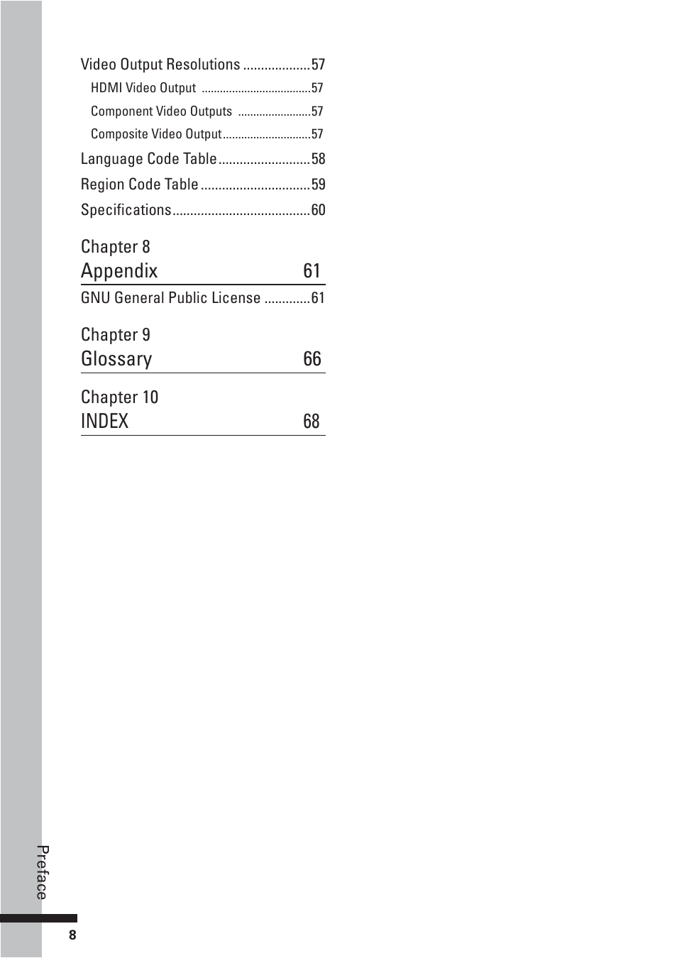 Appendix 61, Glossary 66, Index 68 | HP BD-2000 User Manual | Page 8 / 70