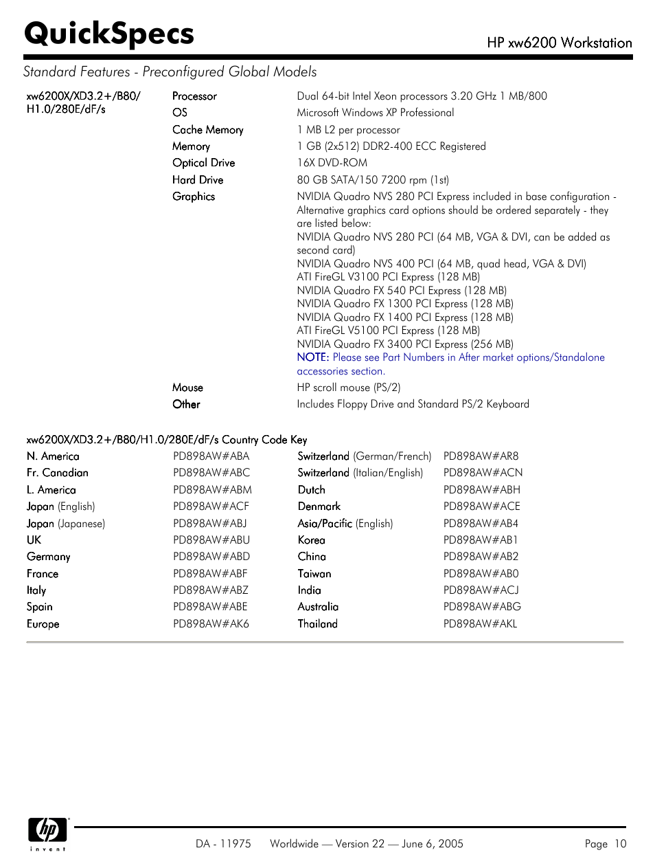 Quickspecs, Hp xw6200 workstation | HP XW6200 User Manual | Page 10 / 78