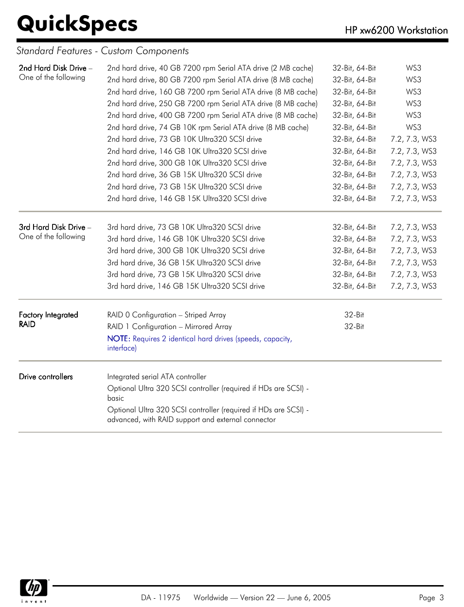 Quickspecs, Hp xw6200 workstation | HP XW6200 User Manual | Page 3 / 78