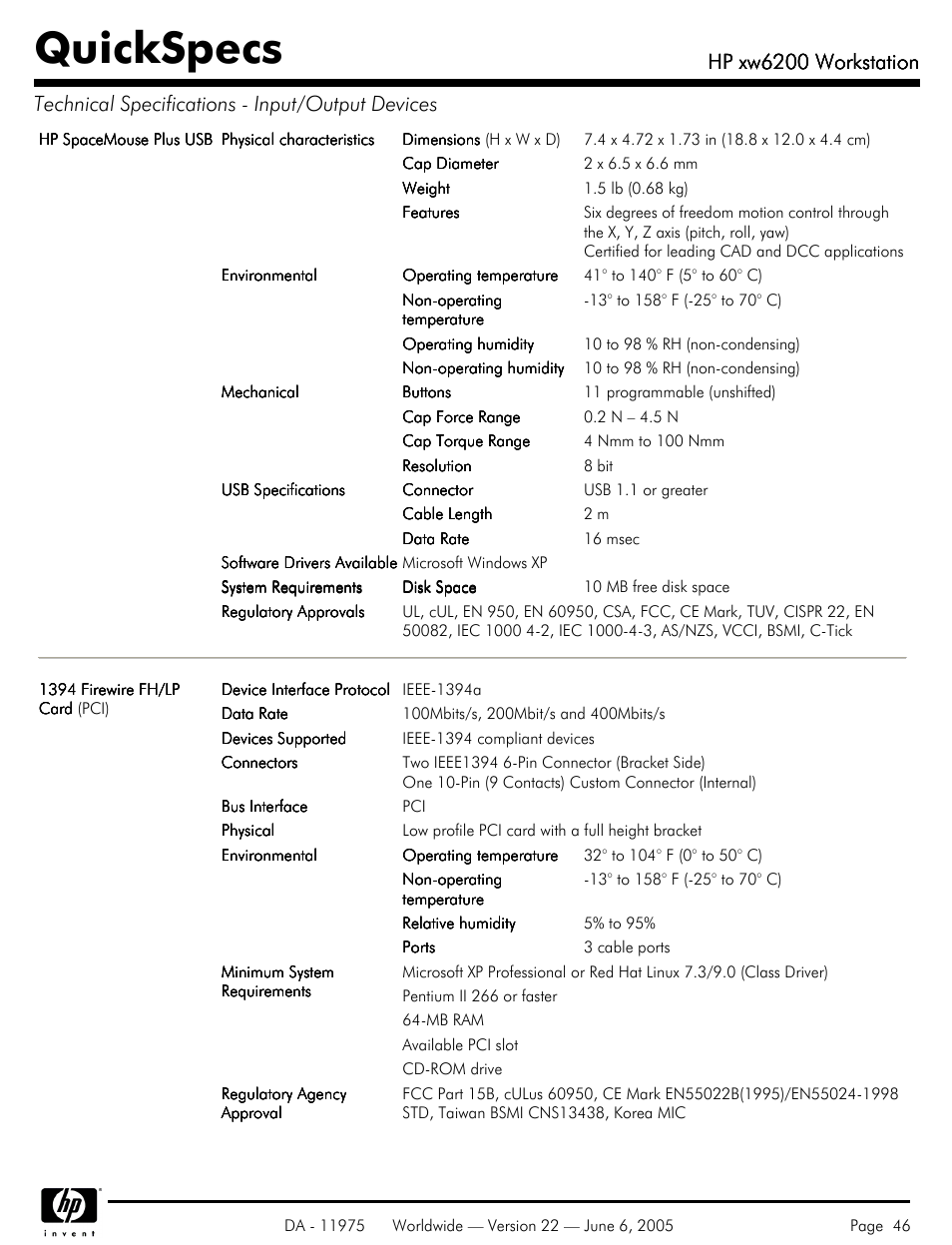 Quickspecs, Hp xw6200 workstation | HP XW6200 User Manual | Page 46 / 78