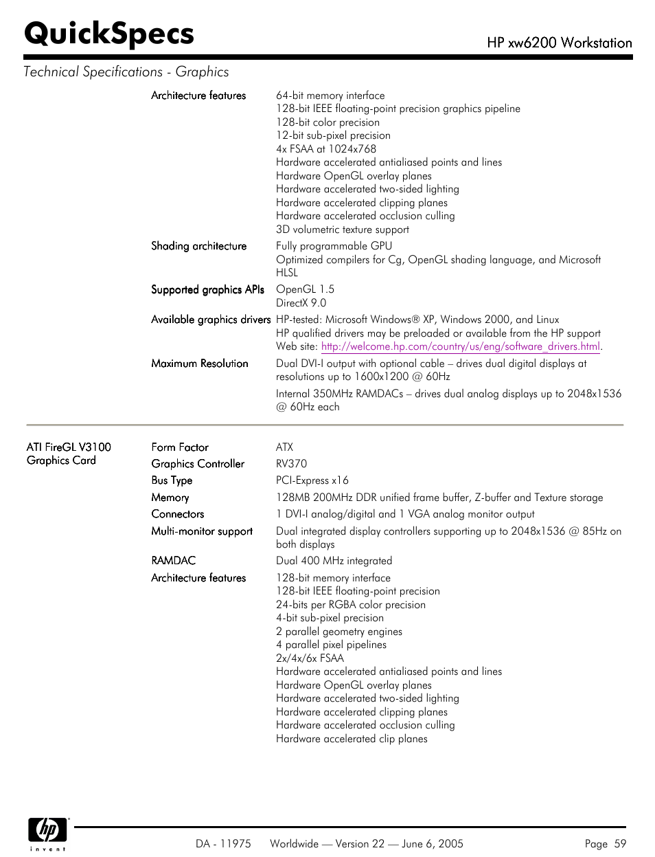 Quickspecs, Hp xw6200 workstation | HP XW6200 User Manual | Page 59 / 78