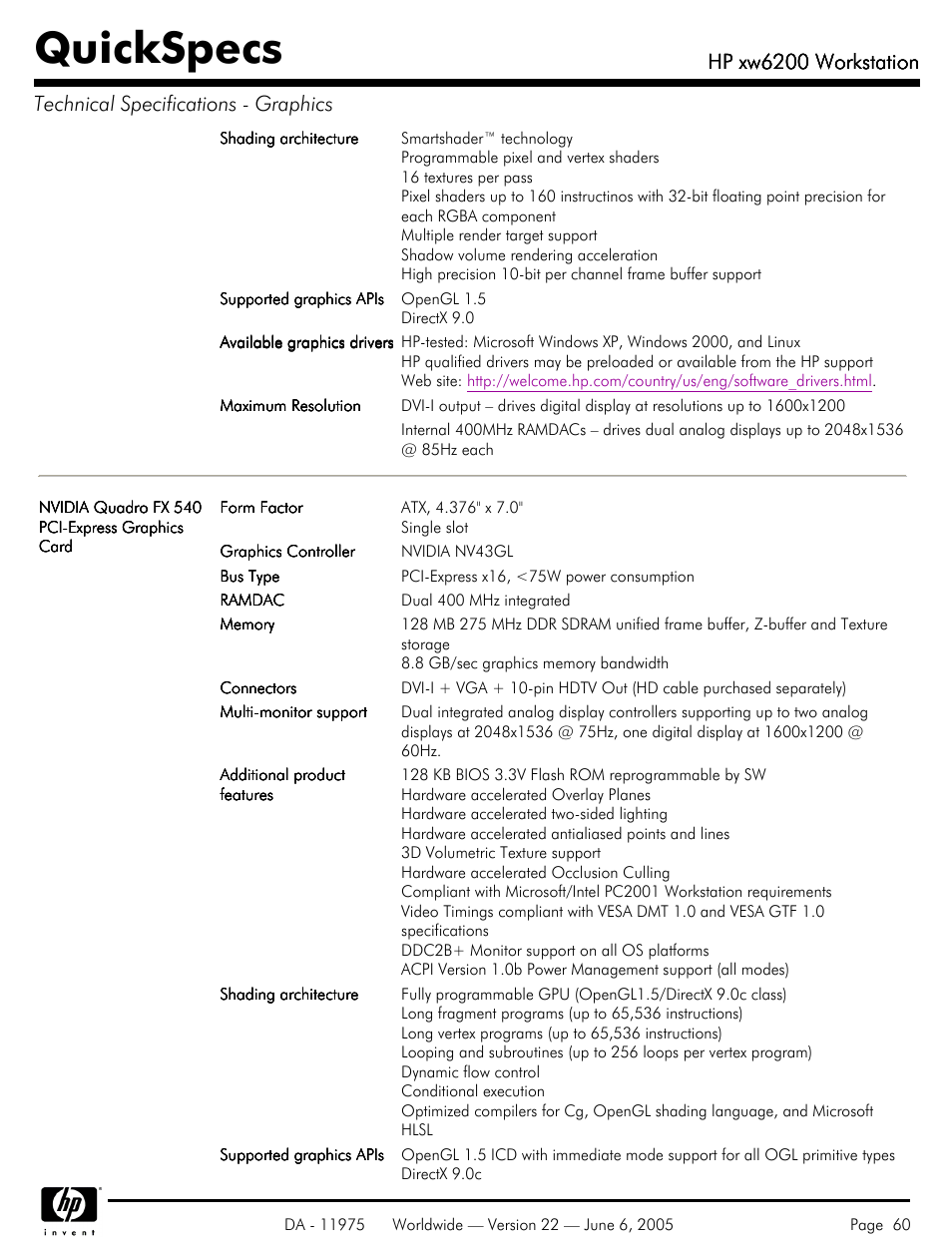 Quickspecs, Hp xw6200 workstation | HP XW6200 User Manual | Page 60 / 78