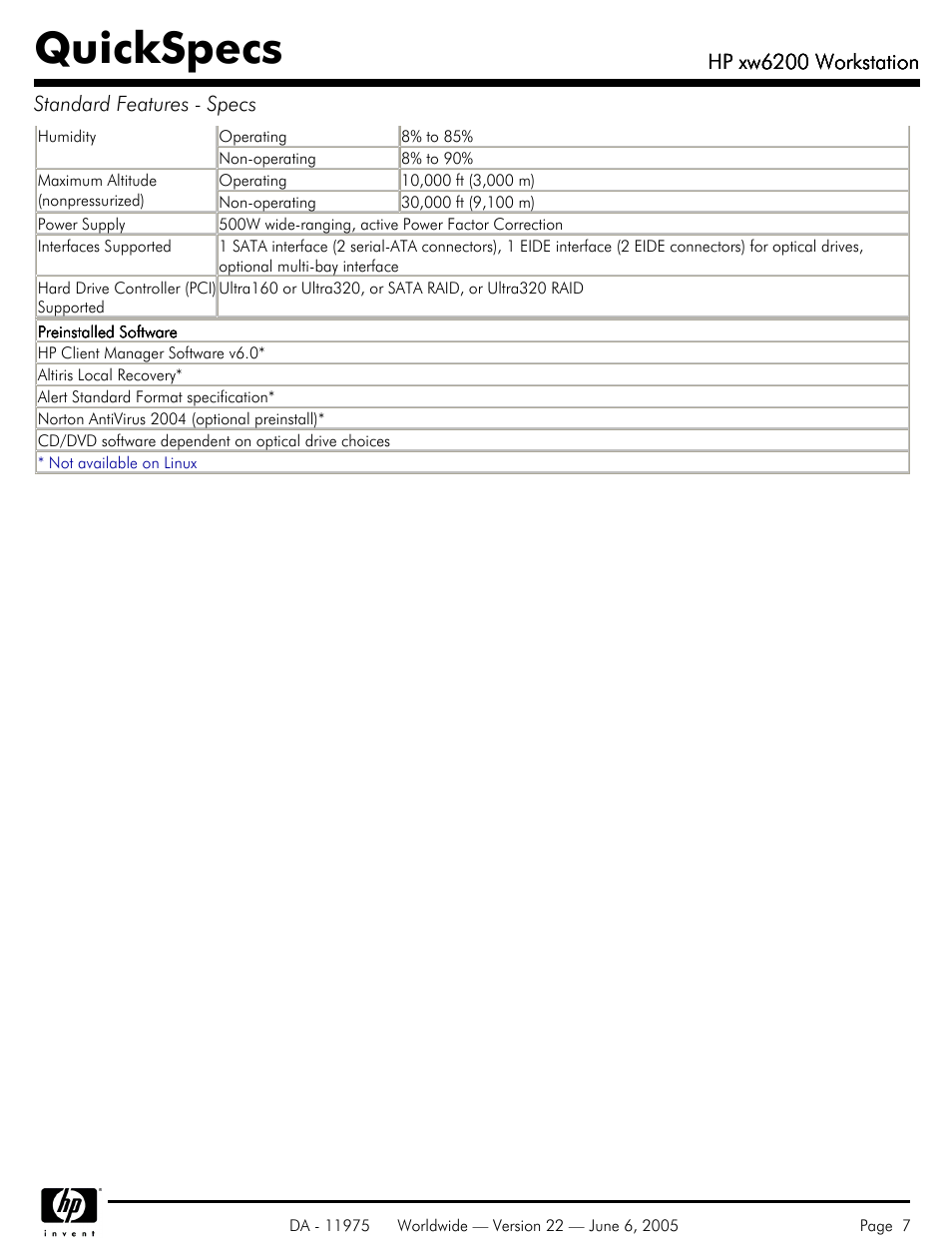 Quickspecs | HP XW6200 User Manual | Page 7 / 78