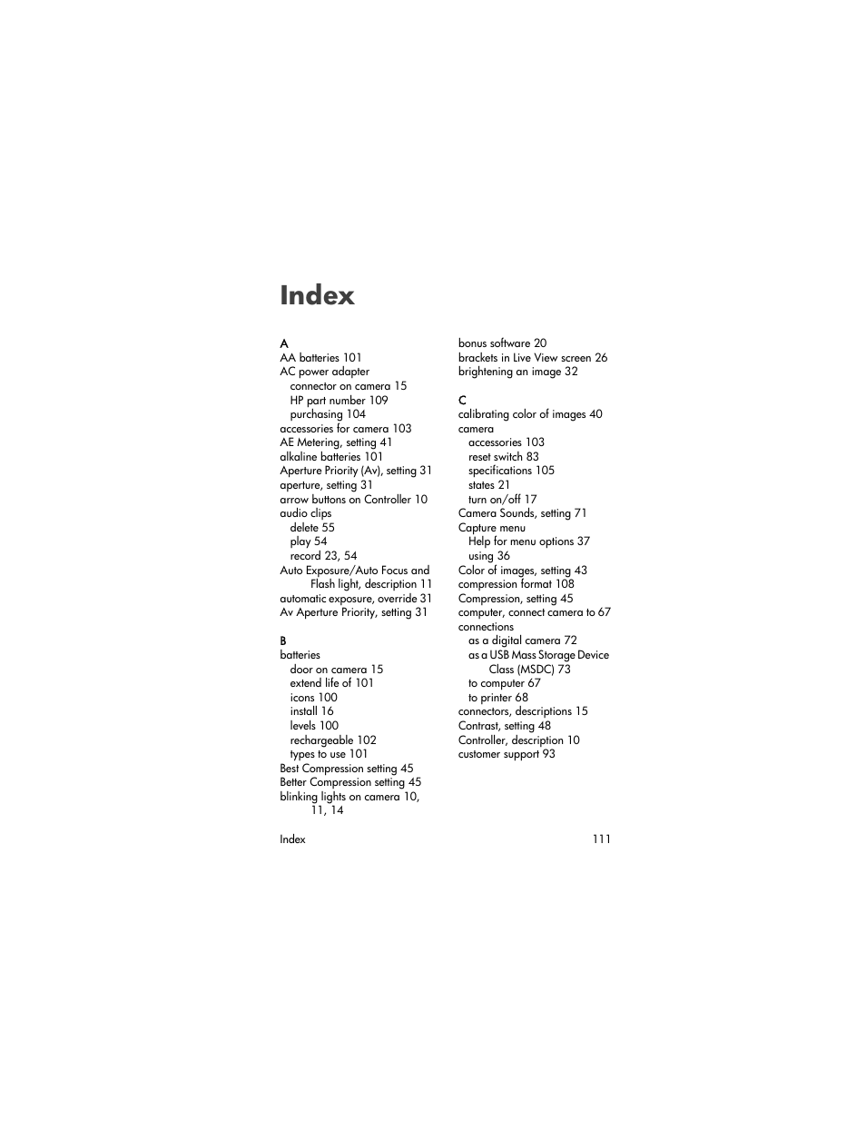 Index | HP PHOTOSMART 930 User Manual | Page 111 / 136