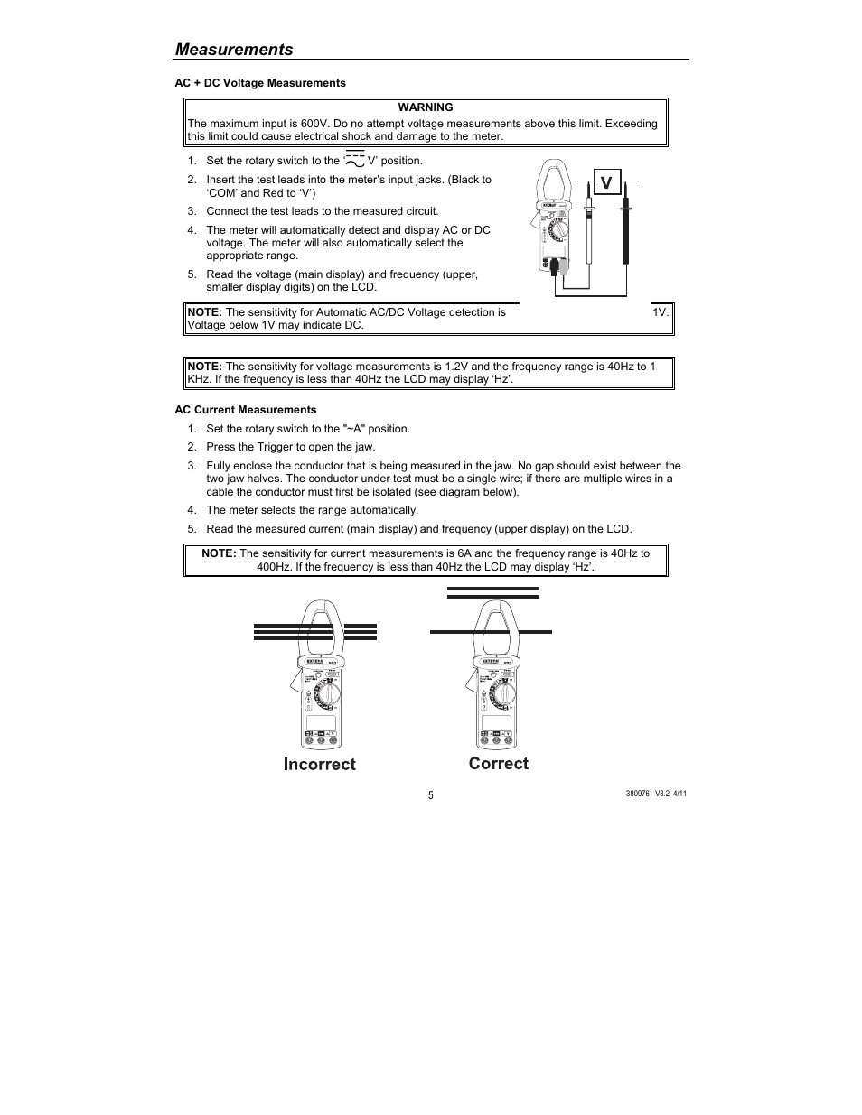 Measurements | HP Extech 380976 User Manual | Page 5 / 20