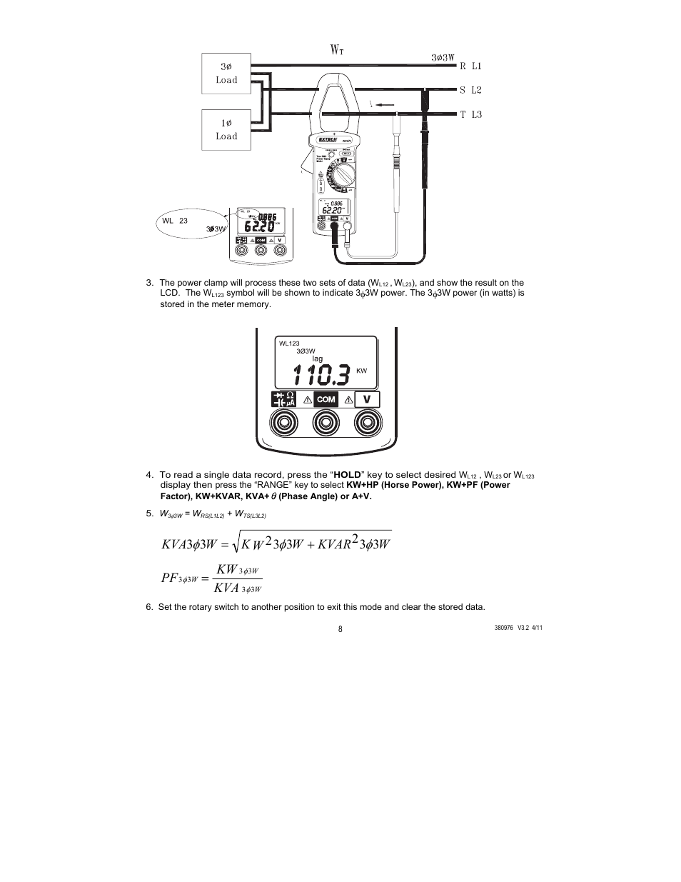 Pf kw kva | HP Extech 380976 User Manual | Page 8 / 20