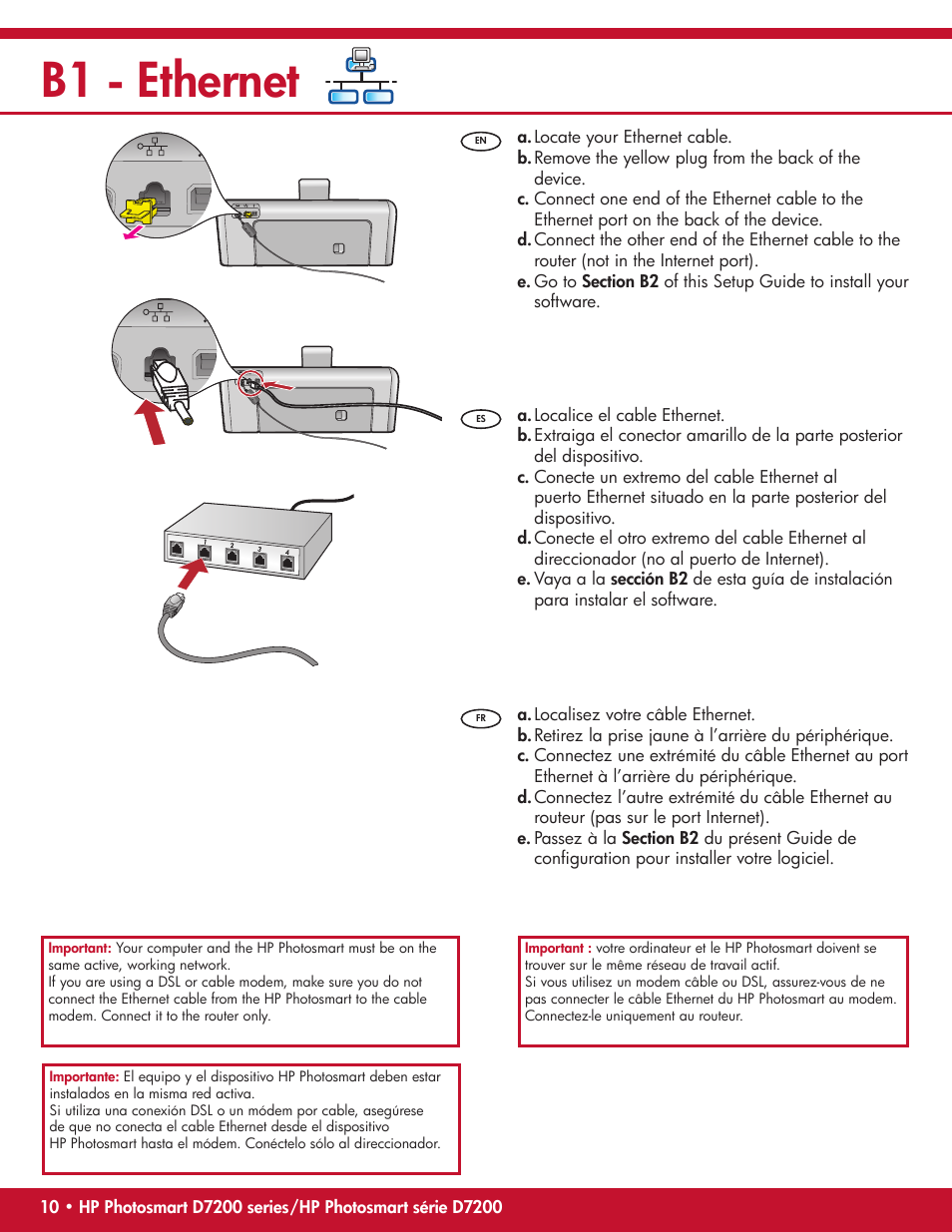 B1 - ethernet | HP Photosmart D7200 User Manual | Page 10 / 16