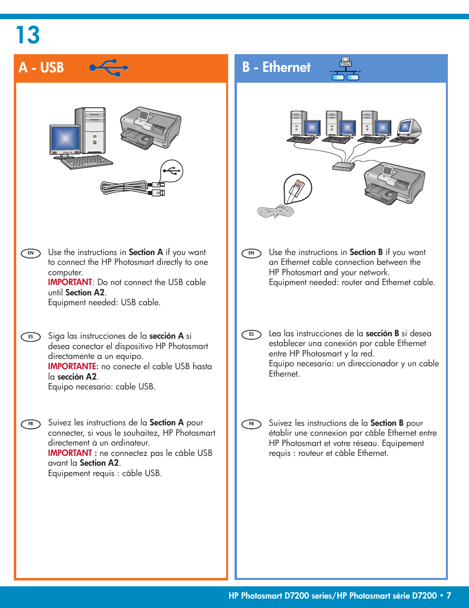 A - usb b - ethernet | HP Photosmart D7200 User Manual | Page 7 / 16