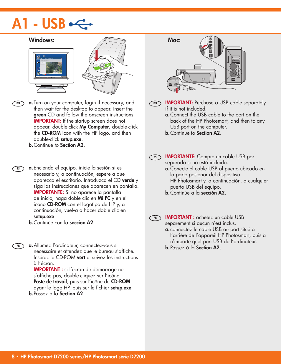 A1 - usb | HP Photosmart D7200 User Manual | Page 8 / 16