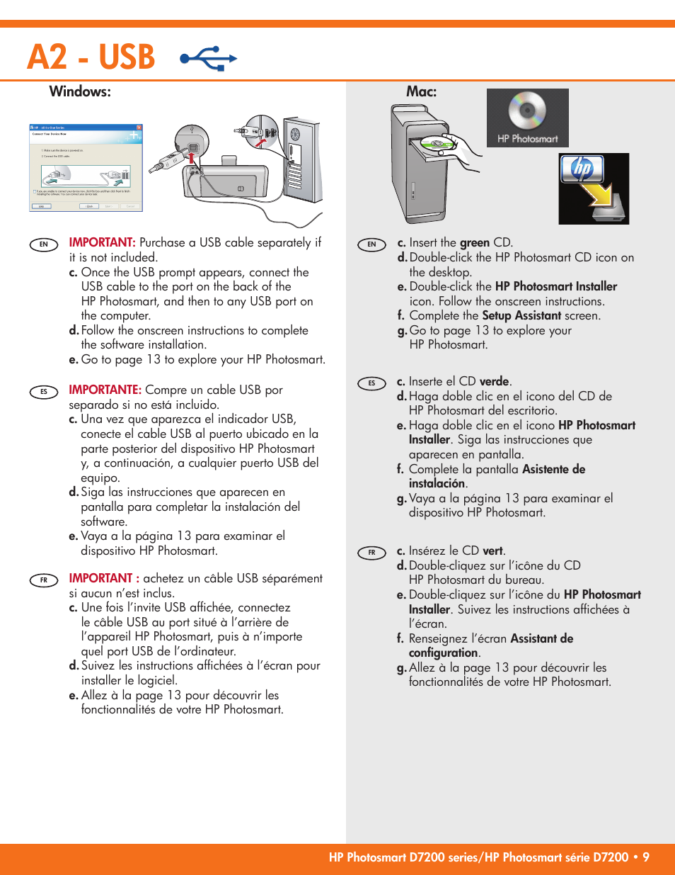 A2 - usb | HP Photosmart D7200 User Manual | Page 9 / 16