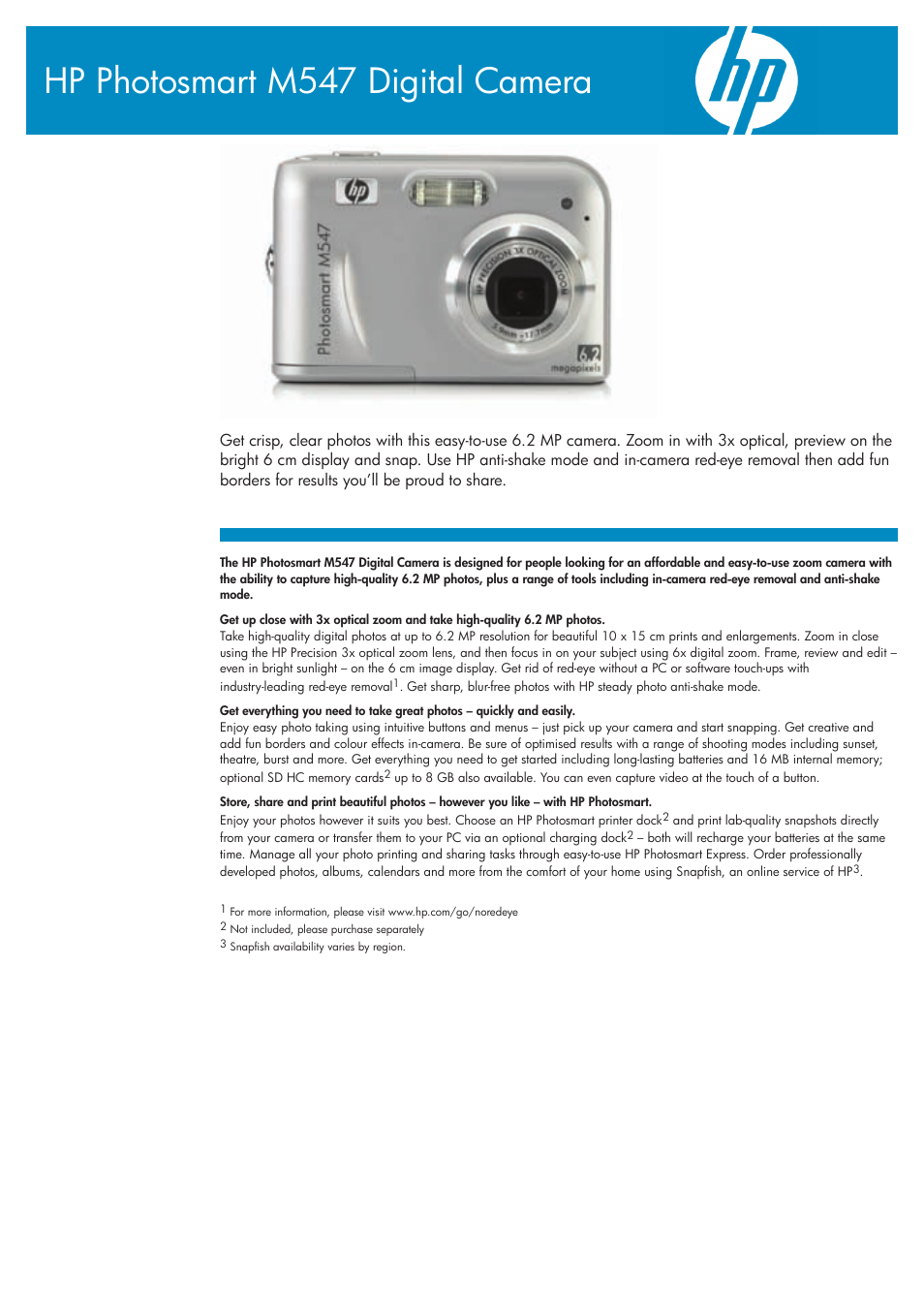 HP PhotoSmart M547 User Manual | 2 pages