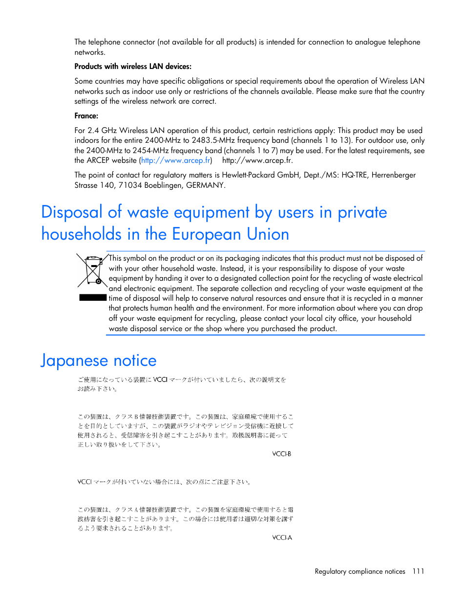 Japanese notice | HP DL980 G7 User Manual | Page 111 / 134