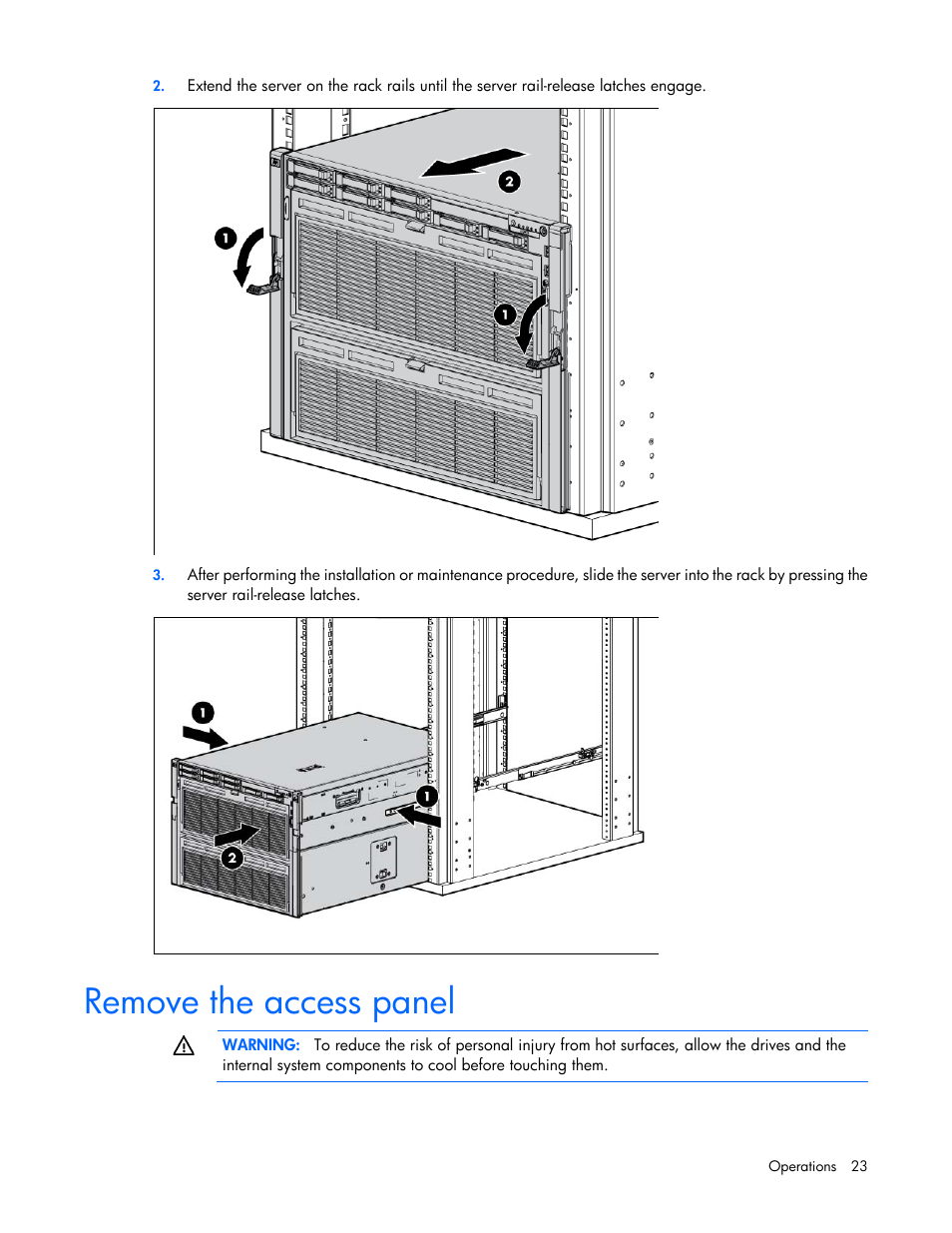 Remove the access panel | HP DL980 G7 User Manual | Page 23 / 134