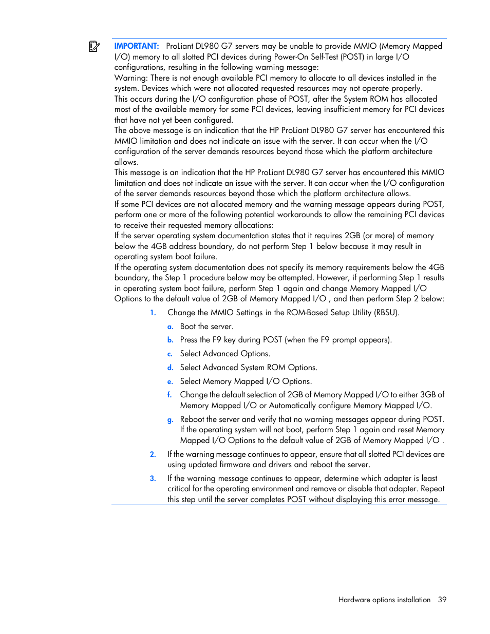 HP DL980 G7 User Manual | Page 39 / 134