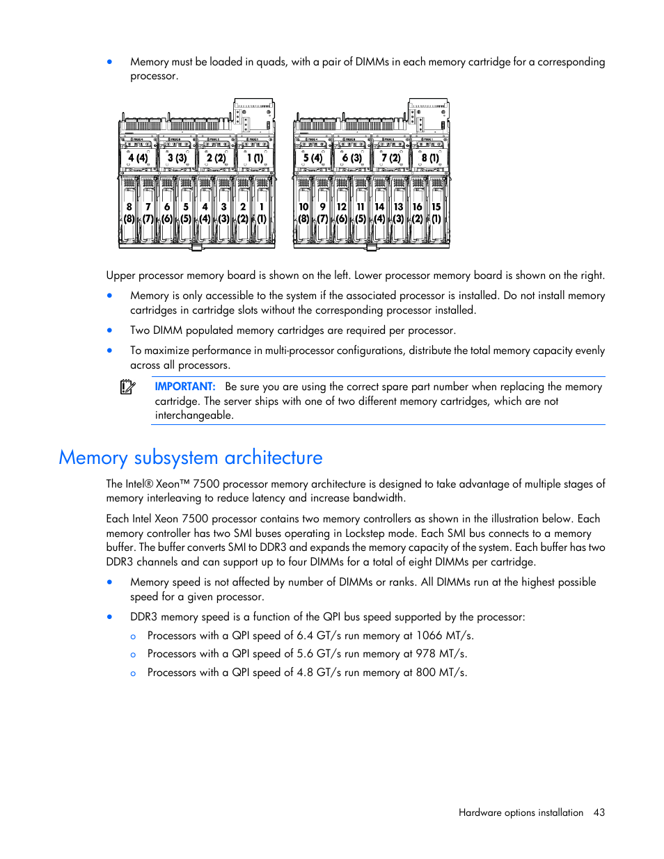 Memory subsystem architecture | HP DL980 G7 User Manual | Page 43 / 134
