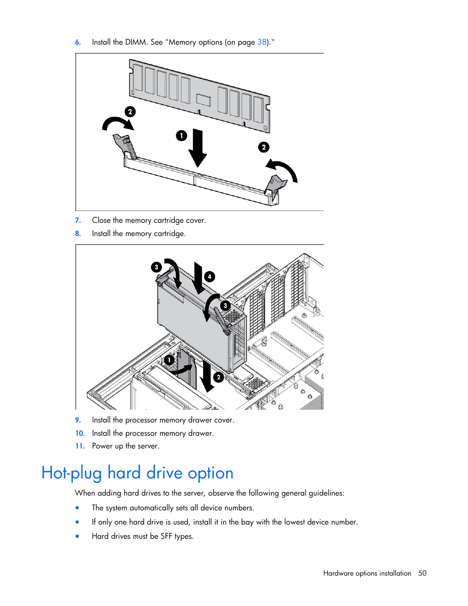Hot-plug hard drive option | HP DL980 G7 User Manual | Page 50 / 134