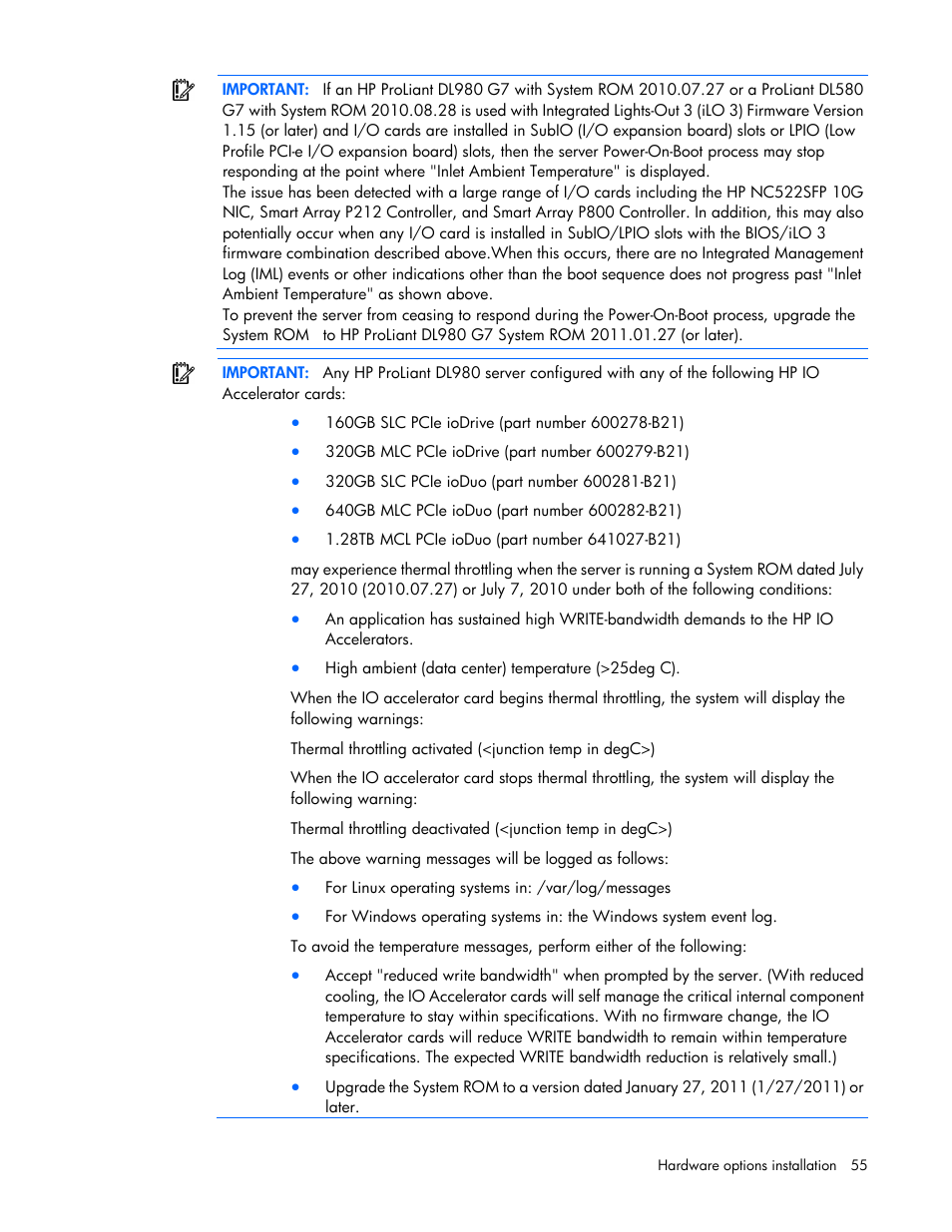HP DL980 G7 User Manual | Page 55 / 134