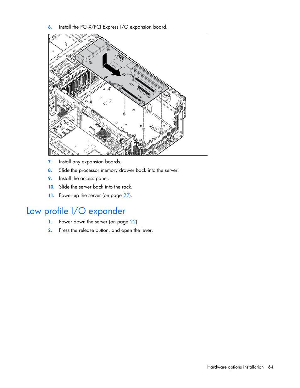 Low profile i/o expander | HP DL980 G7 User Manual | Page 64 / 134