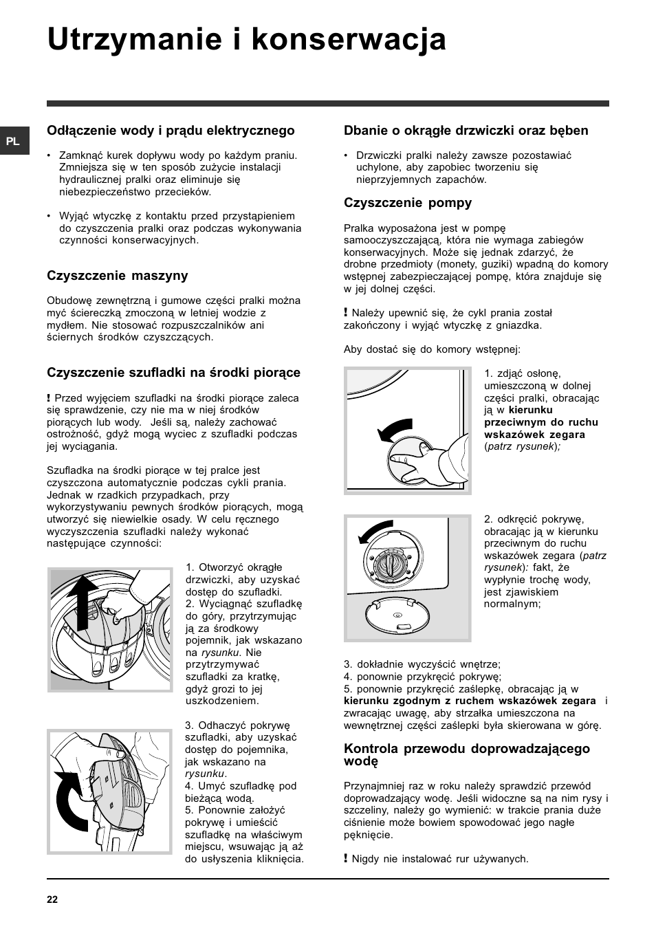 Utrzymanie i konserwacja | Indesit SISL 129 User Manual | Page 22 / 48