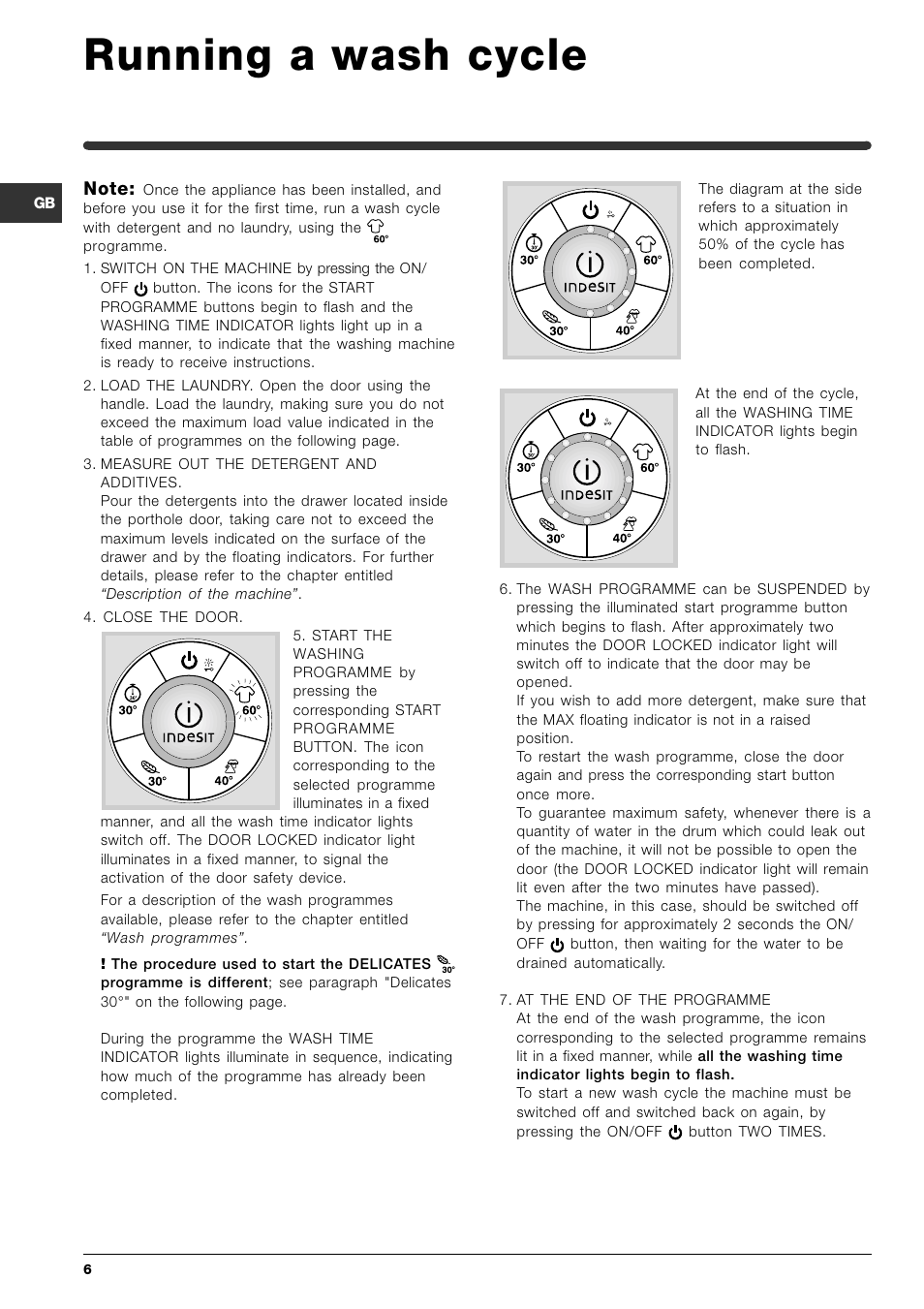 Running a wash cycle | Indesit SISL 129 User Manual | Page 6 / 48