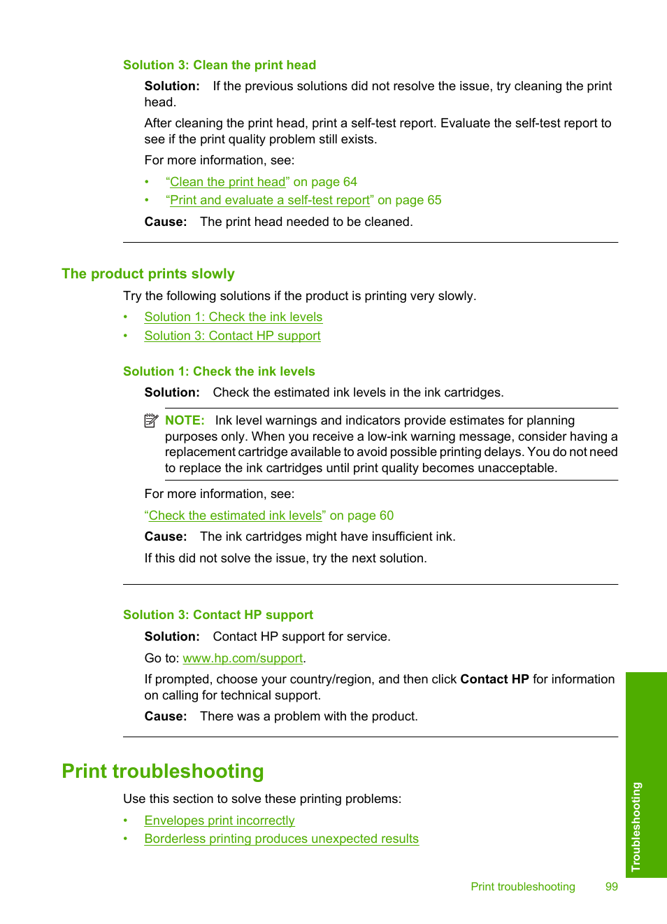 The product prints slowly, Print troubleshooting | HP Photosmart D5400 series User Manual | Page 100 / 221