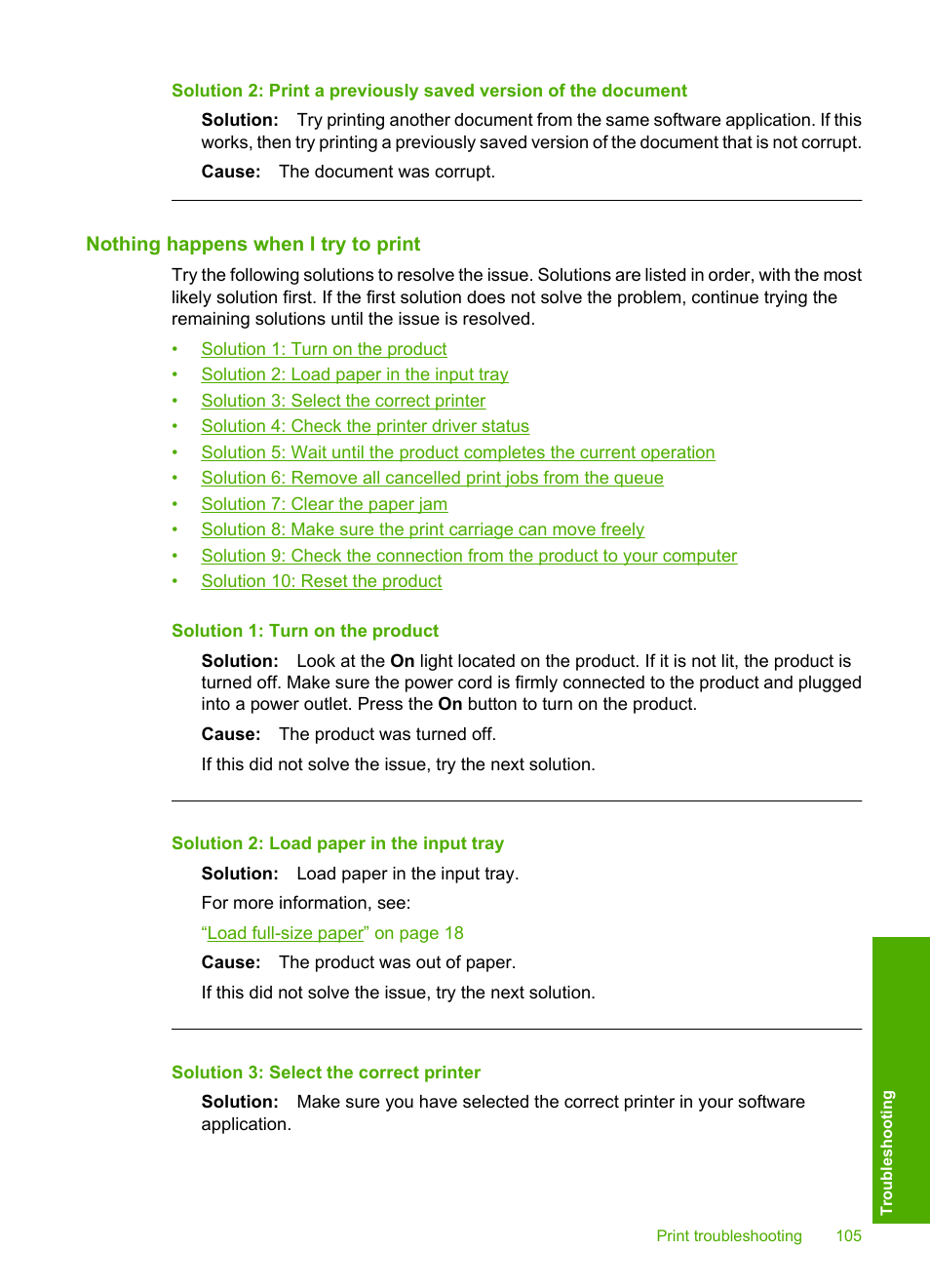 Nothing happens when i try to print | HP Photosmart D5400 series User Manual | Page 106 / 221