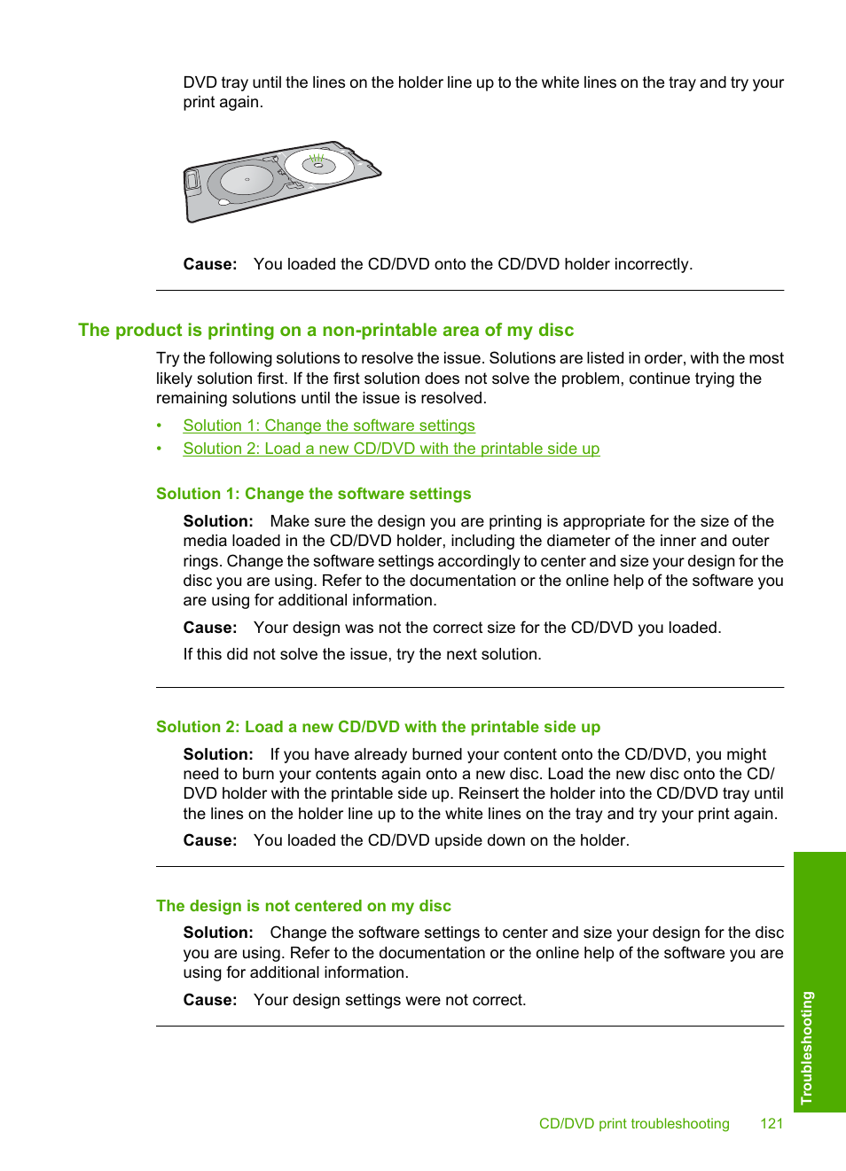 The design is not centered on my disc | HP Photosmart D5400 series User Manual | Page 122 / 221