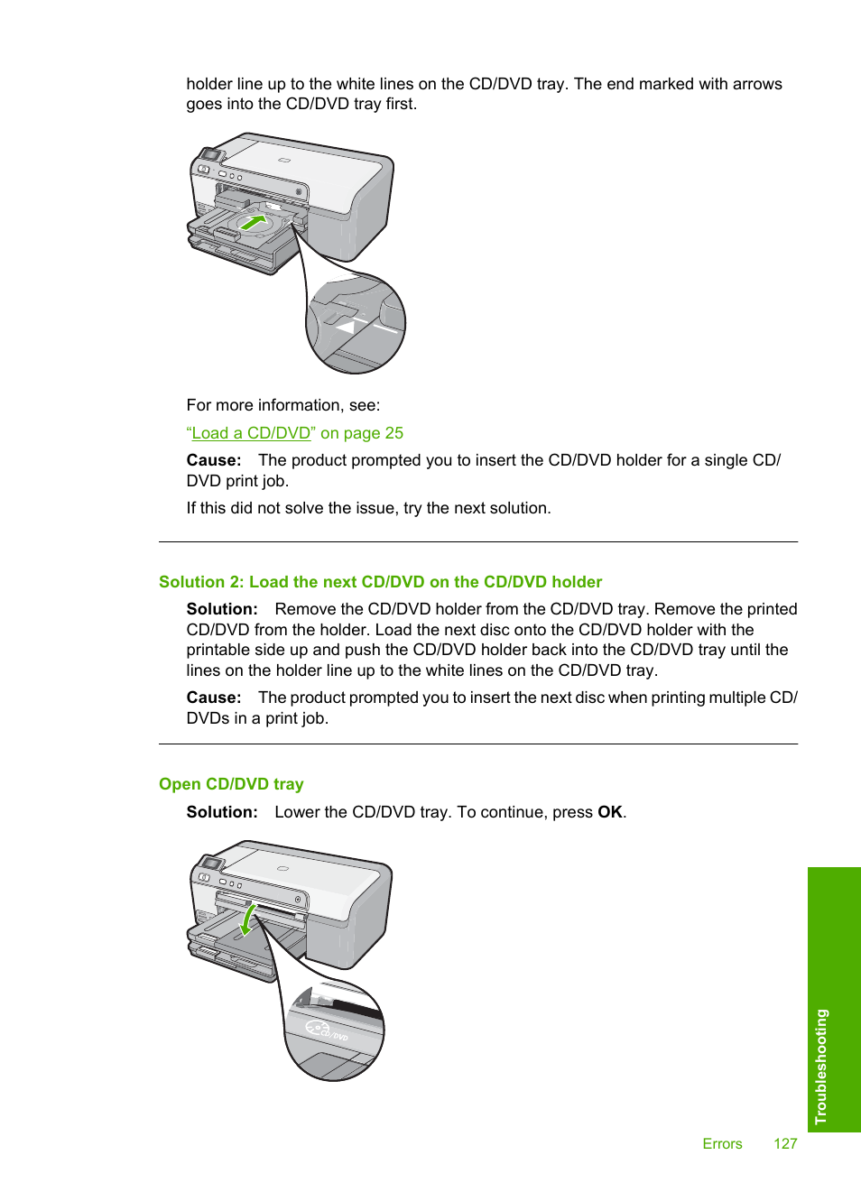 Open cd/dvd tray | HP Photosmart D5400 series User Manual | Page 128 / 221