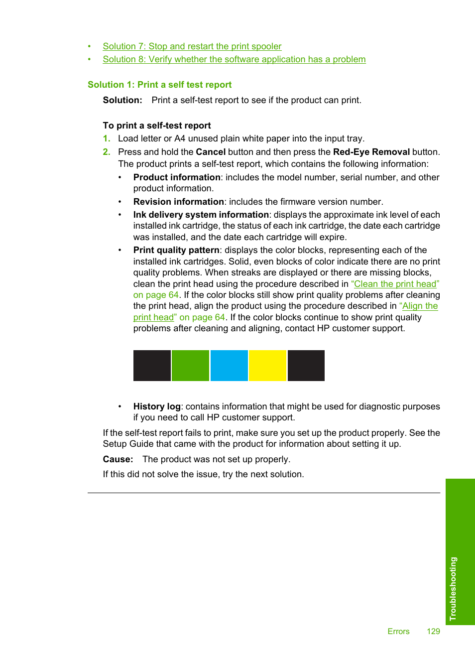 Solution 1: print a self test report | HP Photosmart D5400 series User Manual | Page 130 / 221