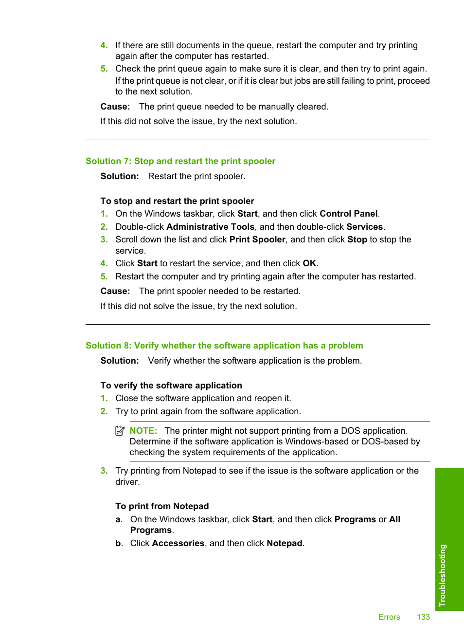 Solution 7: stop and restart the print spooler | HP Photosmart D5400 series User Manual | Page 134 / 221