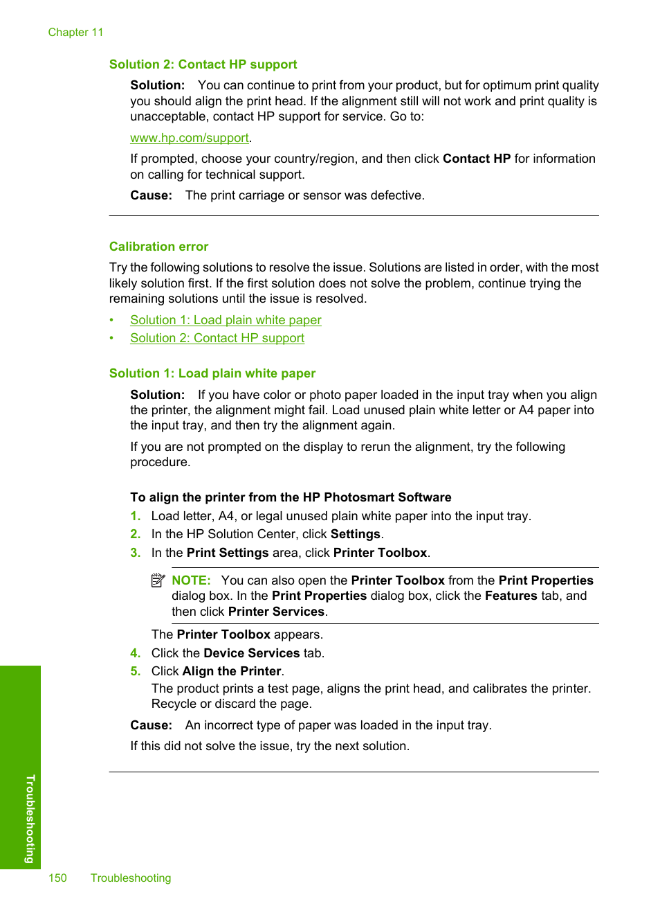 Calibration error, Solution 2: contact hp support | HP Photosmart D5400 series User Manual | Page 151 / 221