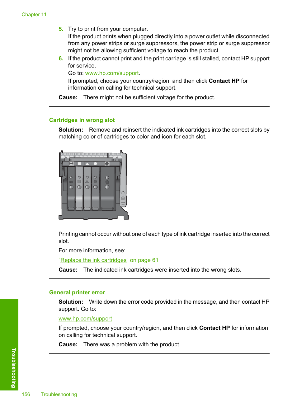 Cartridges in wrong slot, General printer error | HP Photosmart D5400 series User Manual | Page 157 / 221