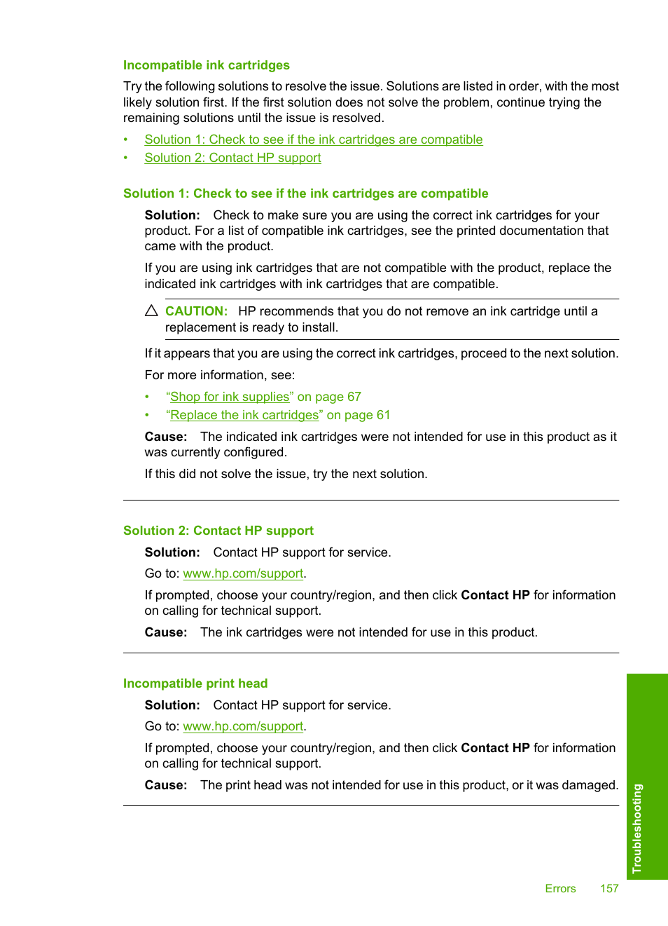 Incompatible ink cartridges, Incompatible print head | HP Photosmart D5400 series User Manual | Page 158 / 221