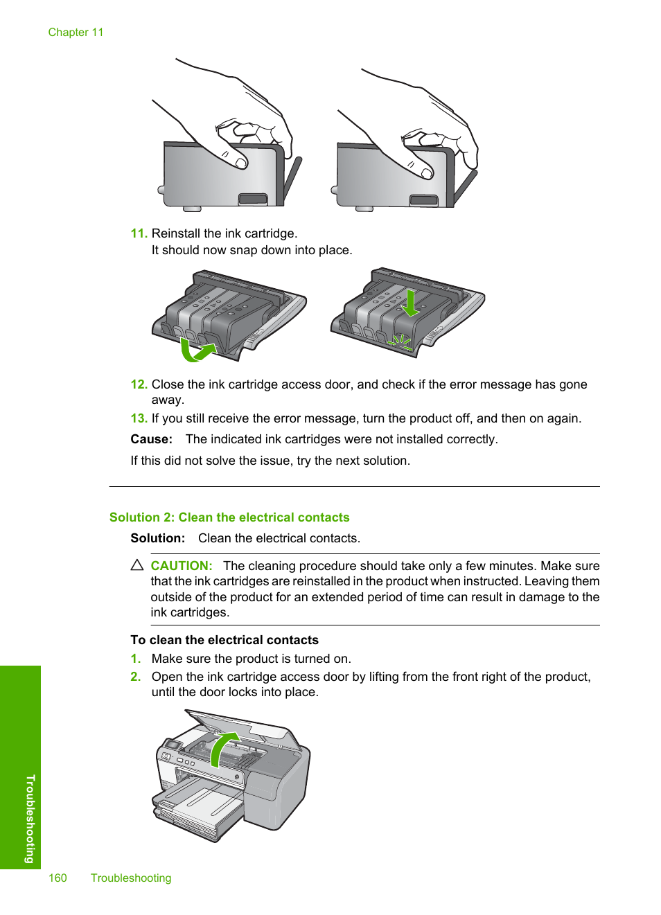 Solution 2: clean the electrical contacts | HP Photosmart D5400 series User Manual | Page 161 / 221