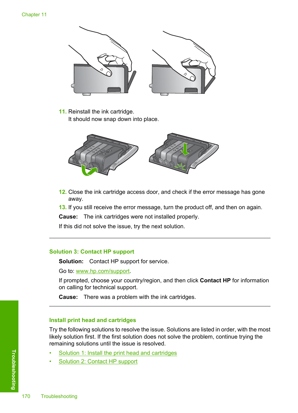 Install print head and cartridges, Solution 3: contact hp support | HP Photosmart D5400 series User Manual | Page 171 / 221