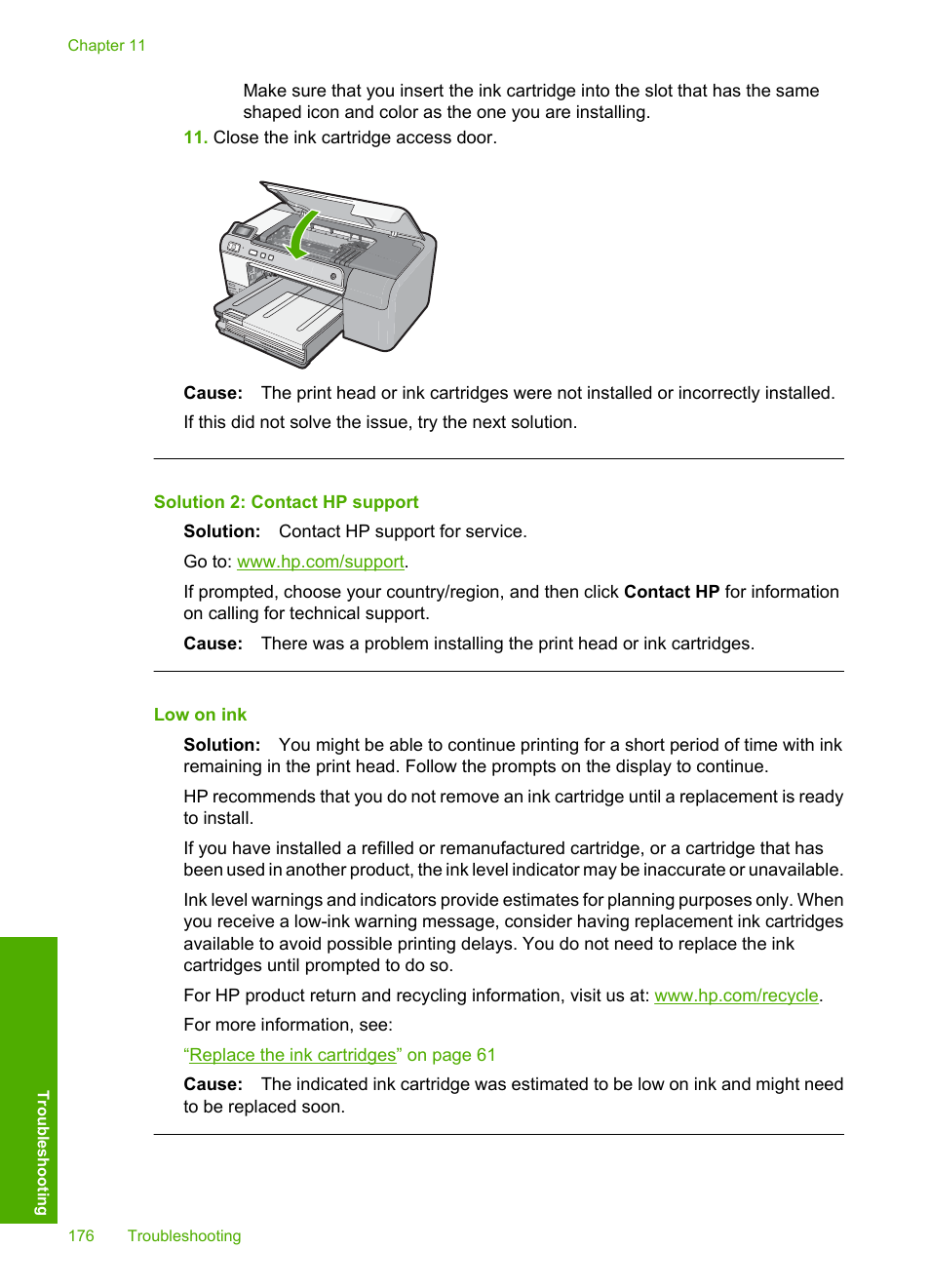 Low on ink | HP Photosmart D5400 series User Manual | Page 177 / 221