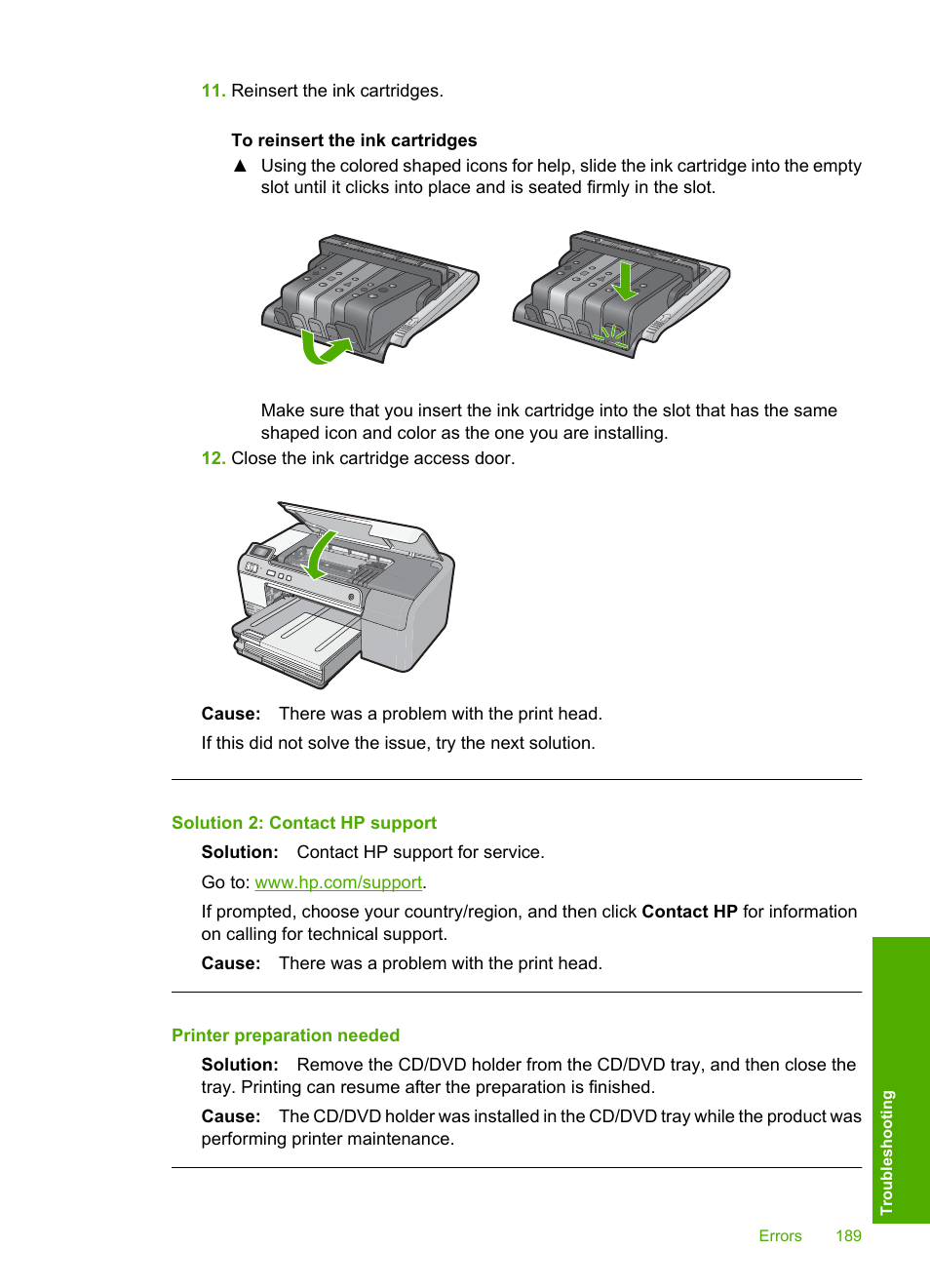 Printer preparation needed | HP Photosmart D5400 series User Manual | Page 190 / 221