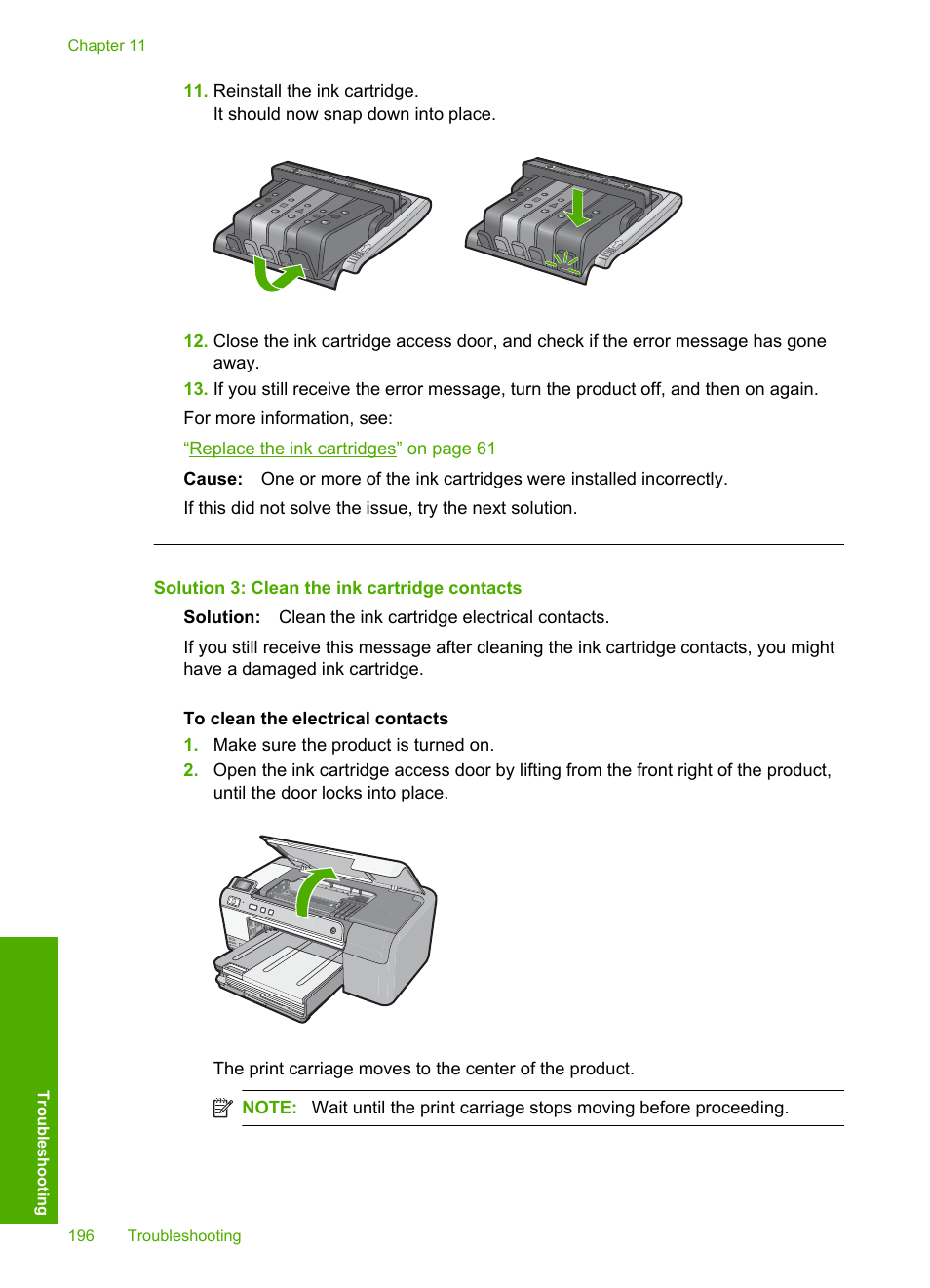 Solution 3: clean the ink cartridge contacts | HP Photosmart D5400 series User Manual | Page 197 / 221