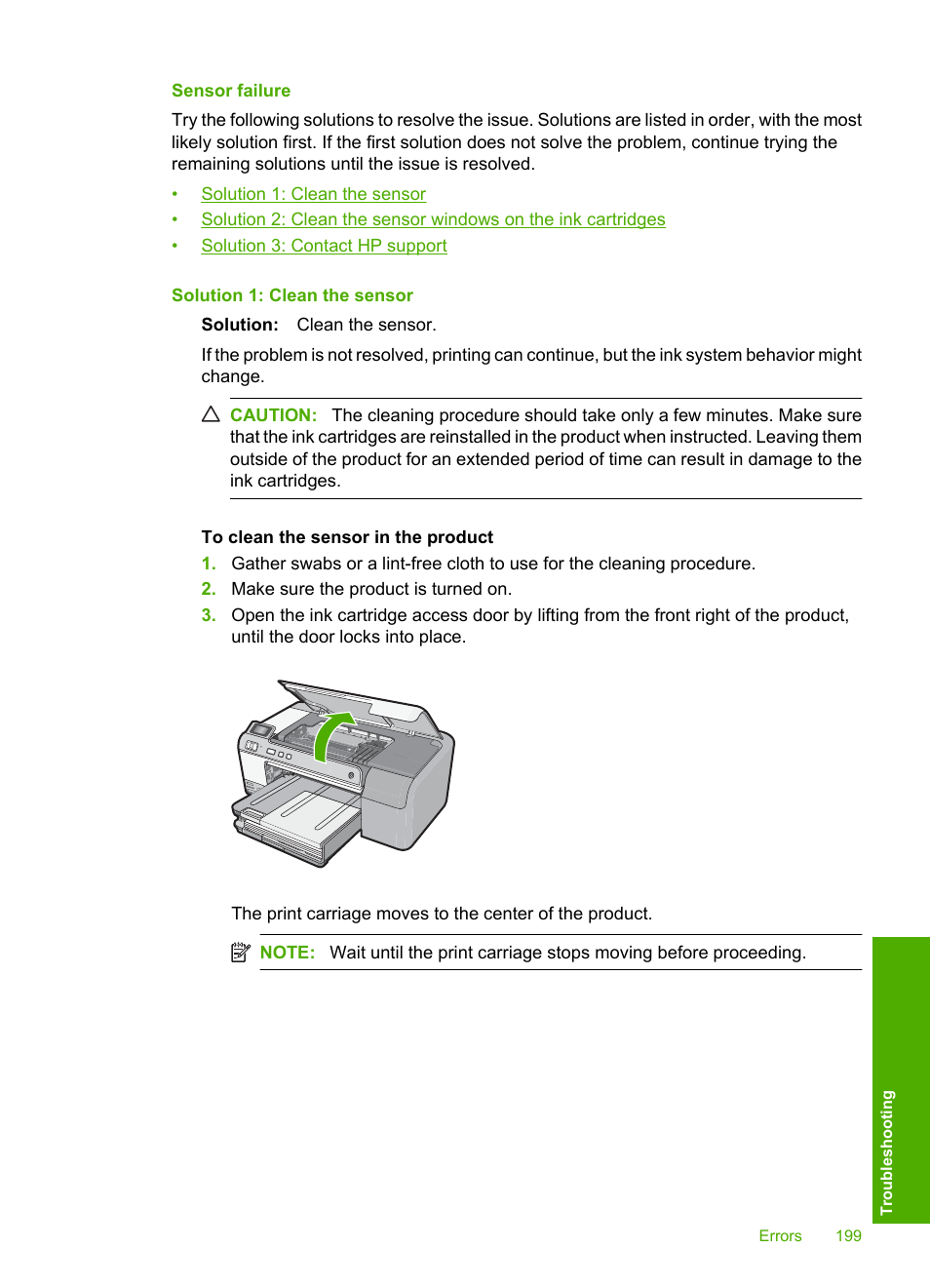 Sensor failure | HP Photosmart D5400 series User Manual | Page 200 / 221