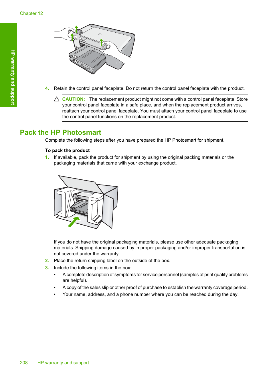 Pack the hp photosmart | HP Photosmart D5400 series User Manual | Page 209 / 221