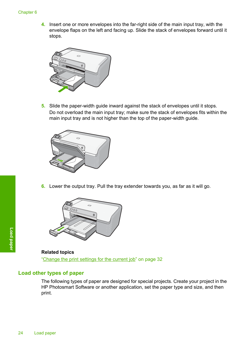 Load other types of paper | HP Photosmart D5400 series User Manual | Page 25 / 221