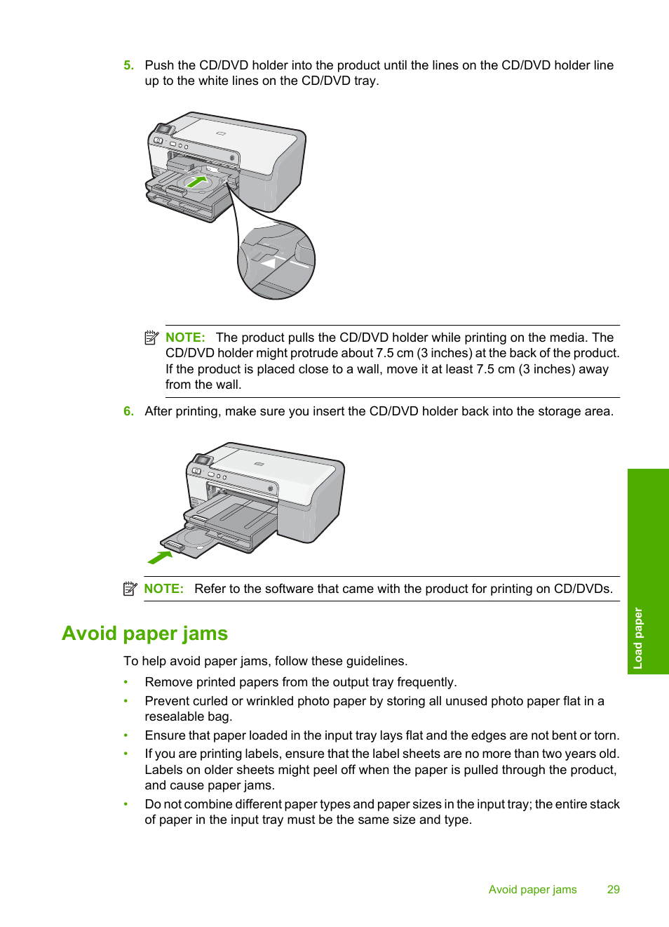 Avoid paper jams | HP Photosmart D5400 series User Manual | Page 30 / 221