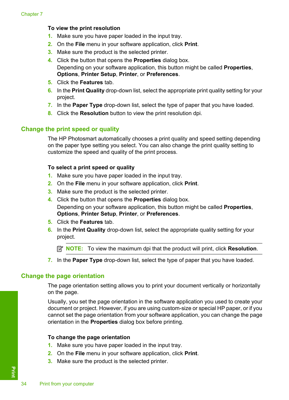 Change the print speed or quality | HP Photosmart D5400 series User Manual | Page 35 / 221